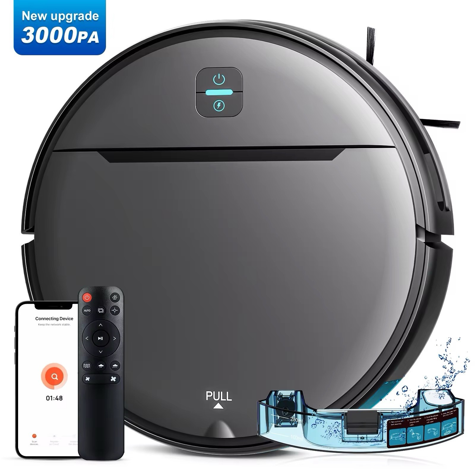 Automatic Robot Vacuum Cleaner 3000Pa App Control Wet Dry Mop-Eco Friendly