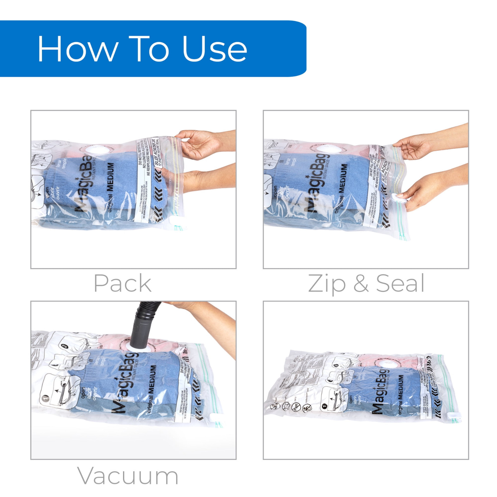 MagicBag Jumbo Vacuum Storage Bags (4 Pack) Flat Compression for Bedding