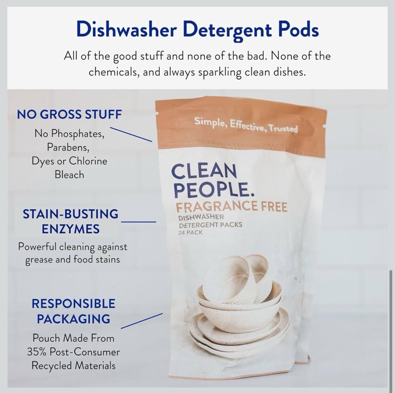 Clean People Dishwasher Pods – Cuts Grease & Rinses Sparkling 120 Count
