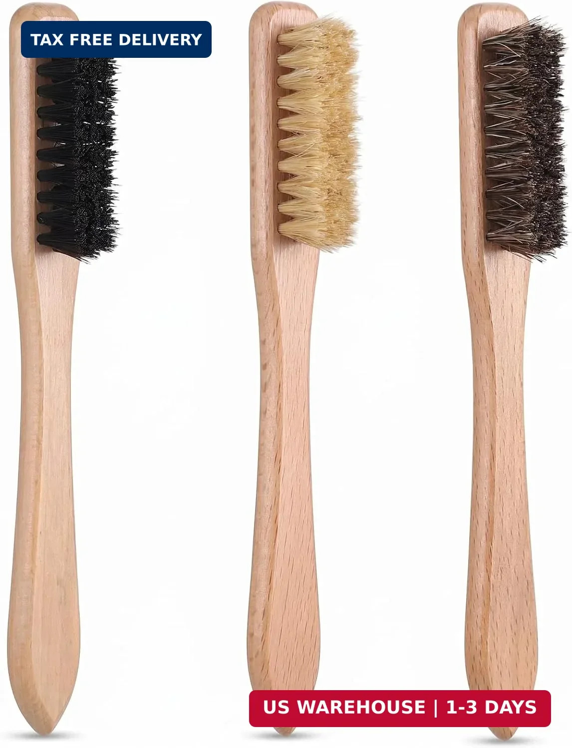 3pcs Wood Laundry Stain Brush Set Tough Stain Remover Boar Bristle Brushe