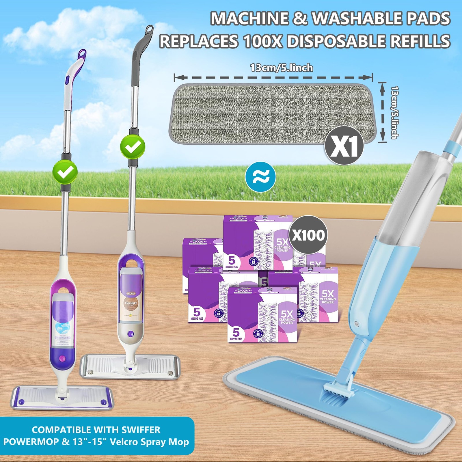 Mexerris Microfiber Spray Mop for Floor Cleaning Wet Dry Mop 360 Degree Spin Mic