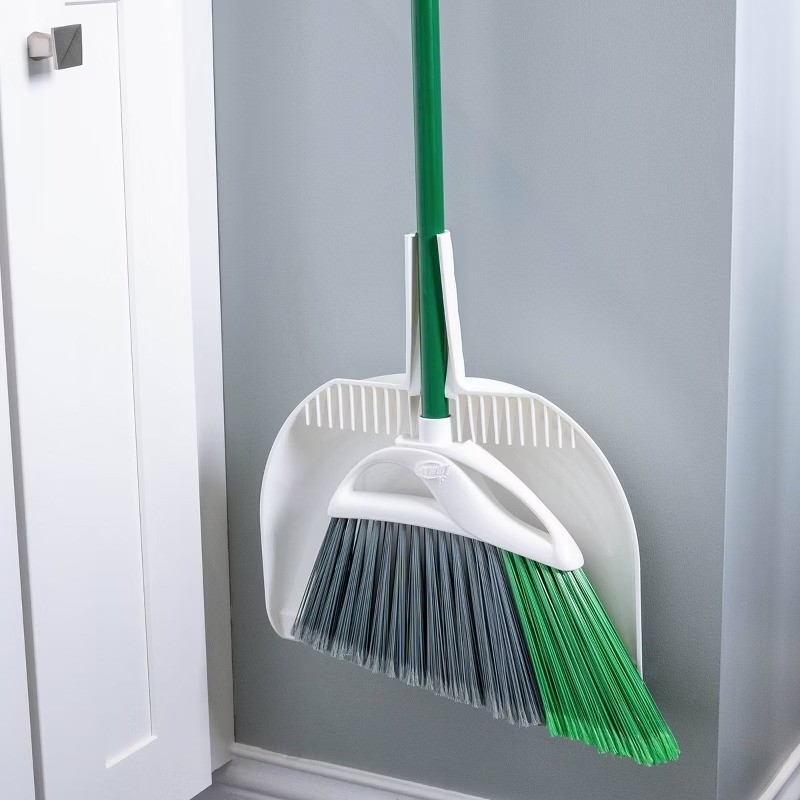 Large Precision Angle Broom with Dustpan: Steel Handle, Grip Handle, Hanging