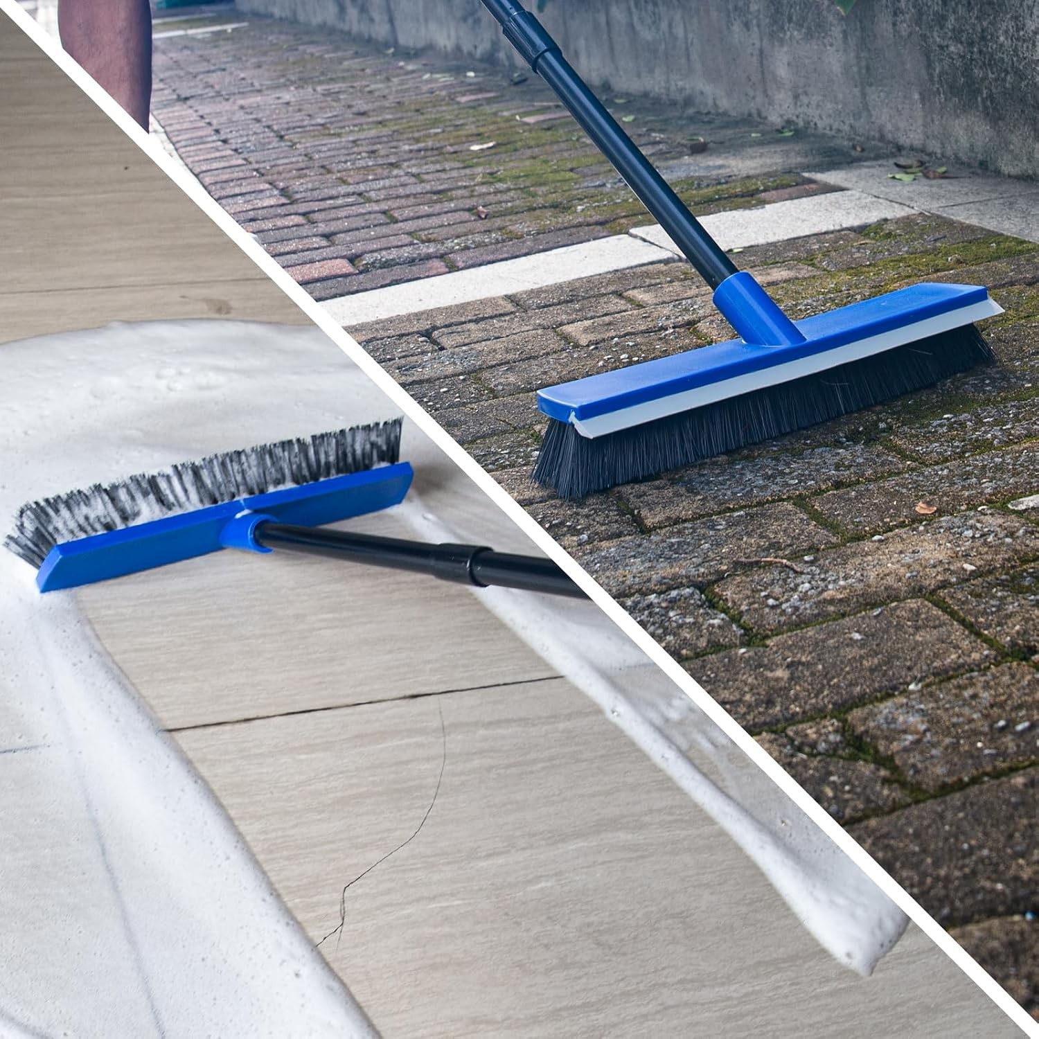 16 Inch 2-in-1 Squeegee Push Broom Outdoor Deck Brush 58″ Long Handle for