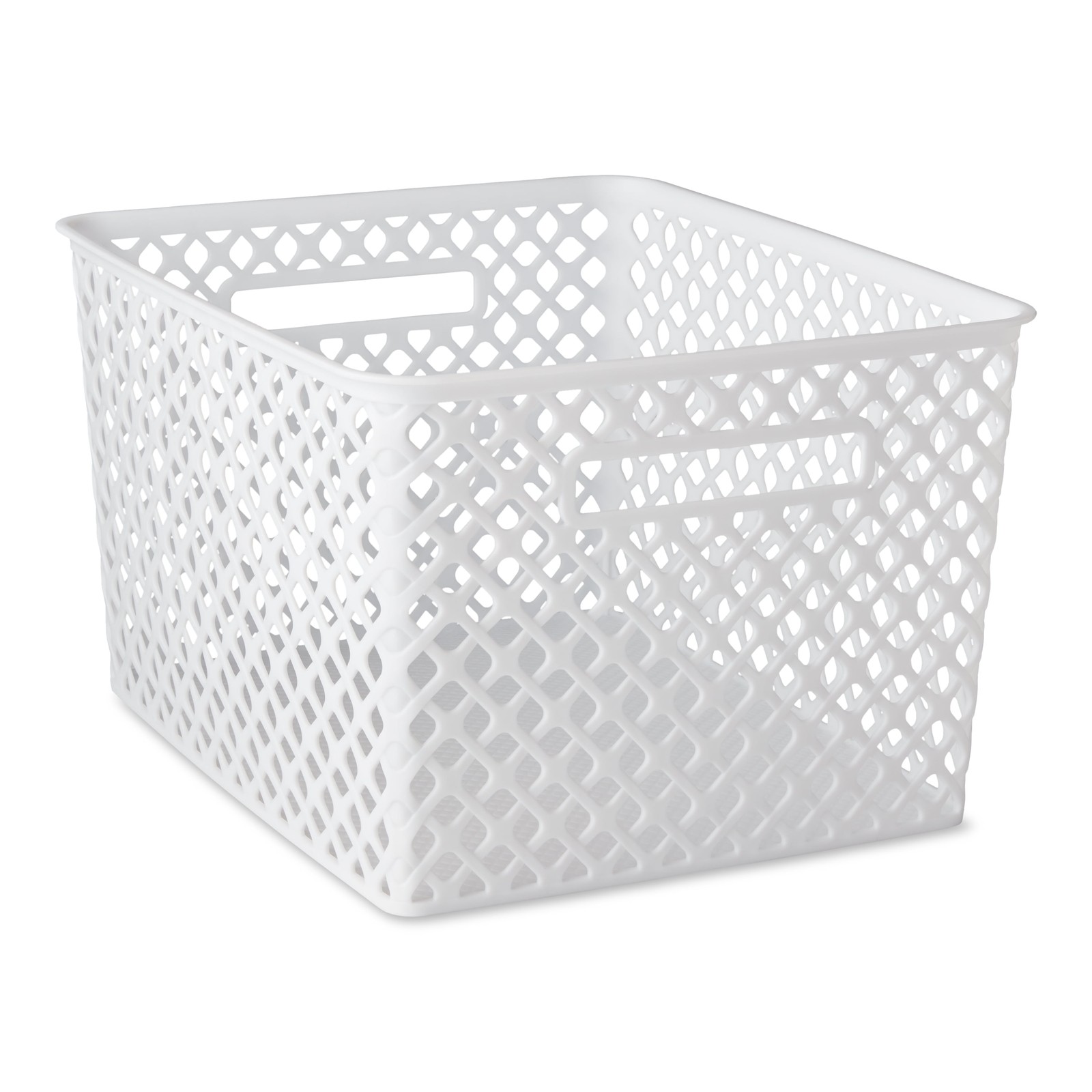 Large White Decorative Plastic Storage Basket, 14.7 in x 12 in x 8.5 in