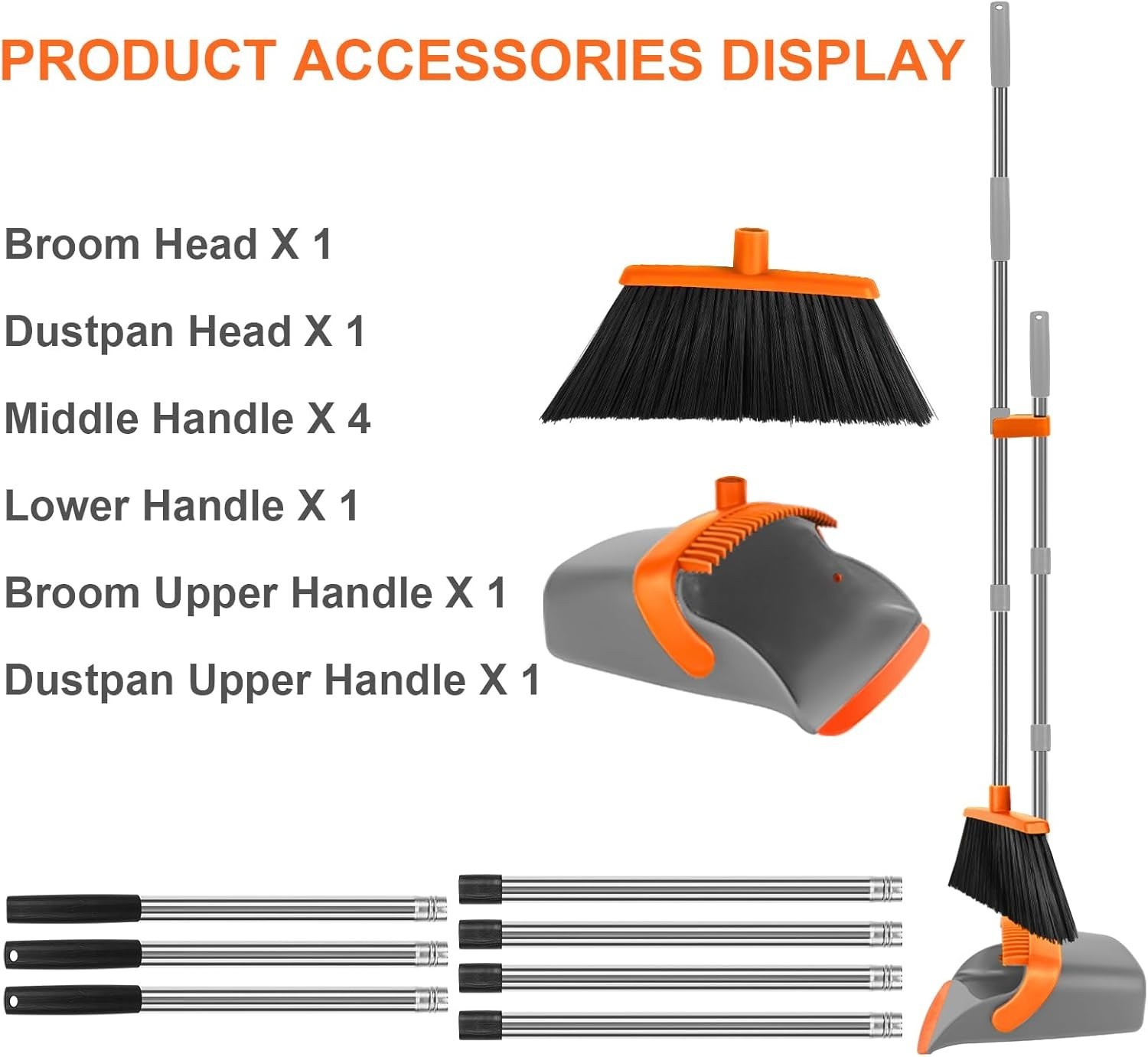 Heavy Duty Broom and Dustpan Set Long Handle Industrial Cleaning Combo