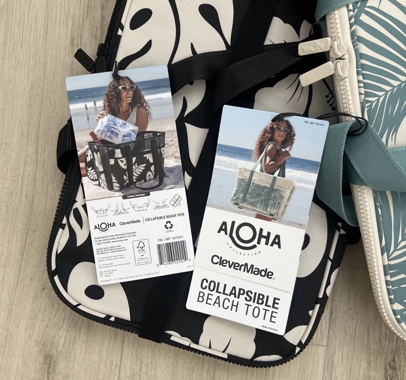 Aloha Collection CleverMade Costco Collapsible Beach Tote Bag Set of 2 Hawaii
