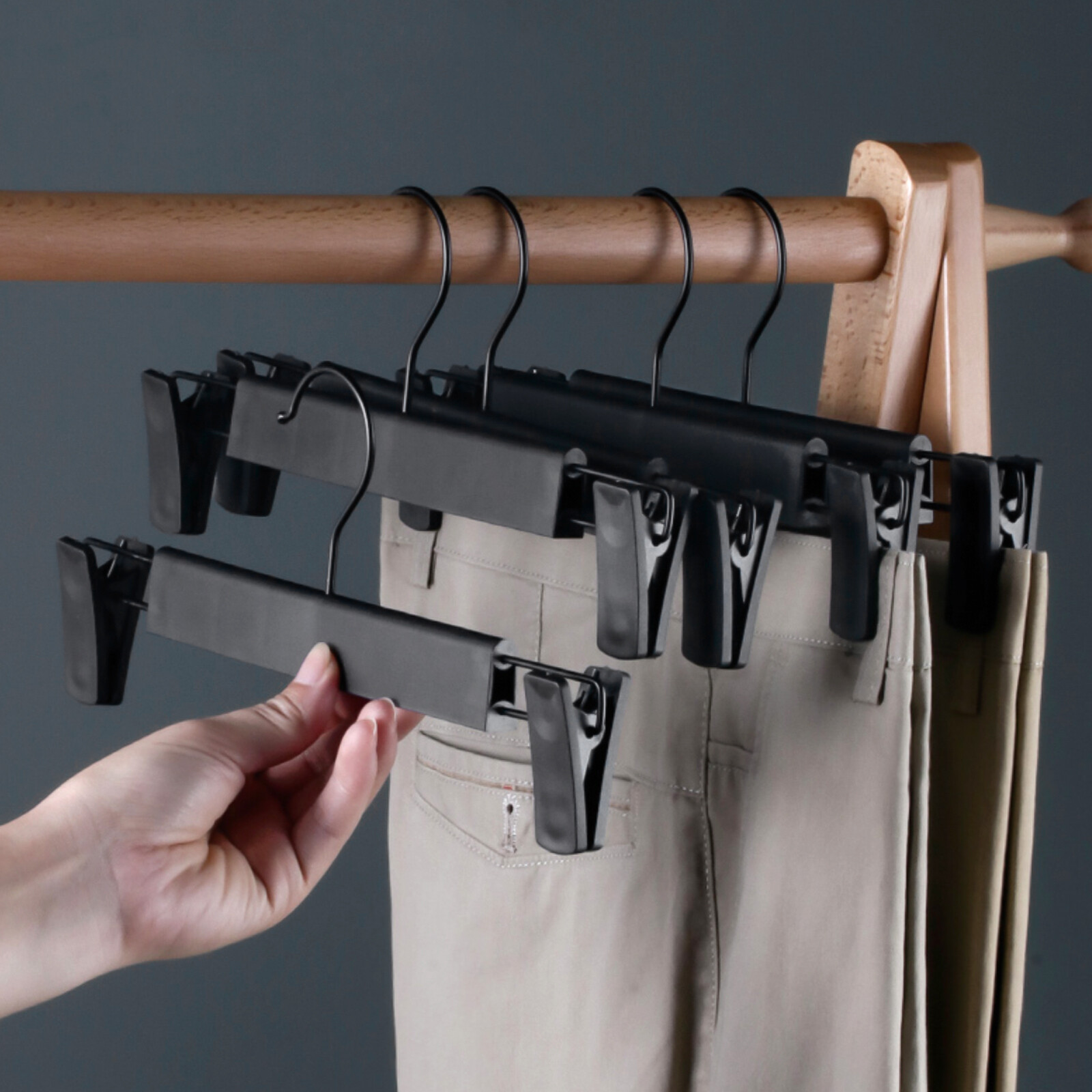 10-60 Plastic Pants Hangers W/ Adjustable Clips for Trouser Coat Garment Jeans