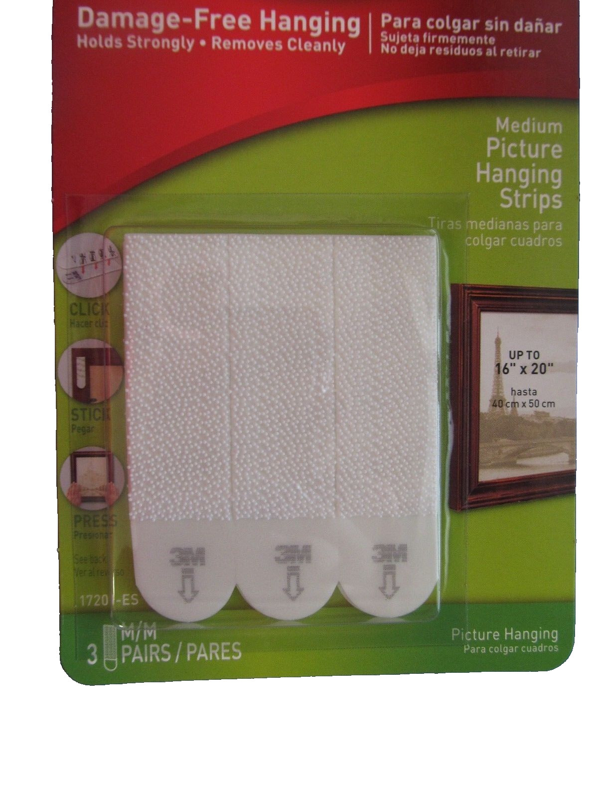 3M Command Picture Hanging Strips Fasteners 3 Sets Med Holds 3 lbs #17201-ES NEW
