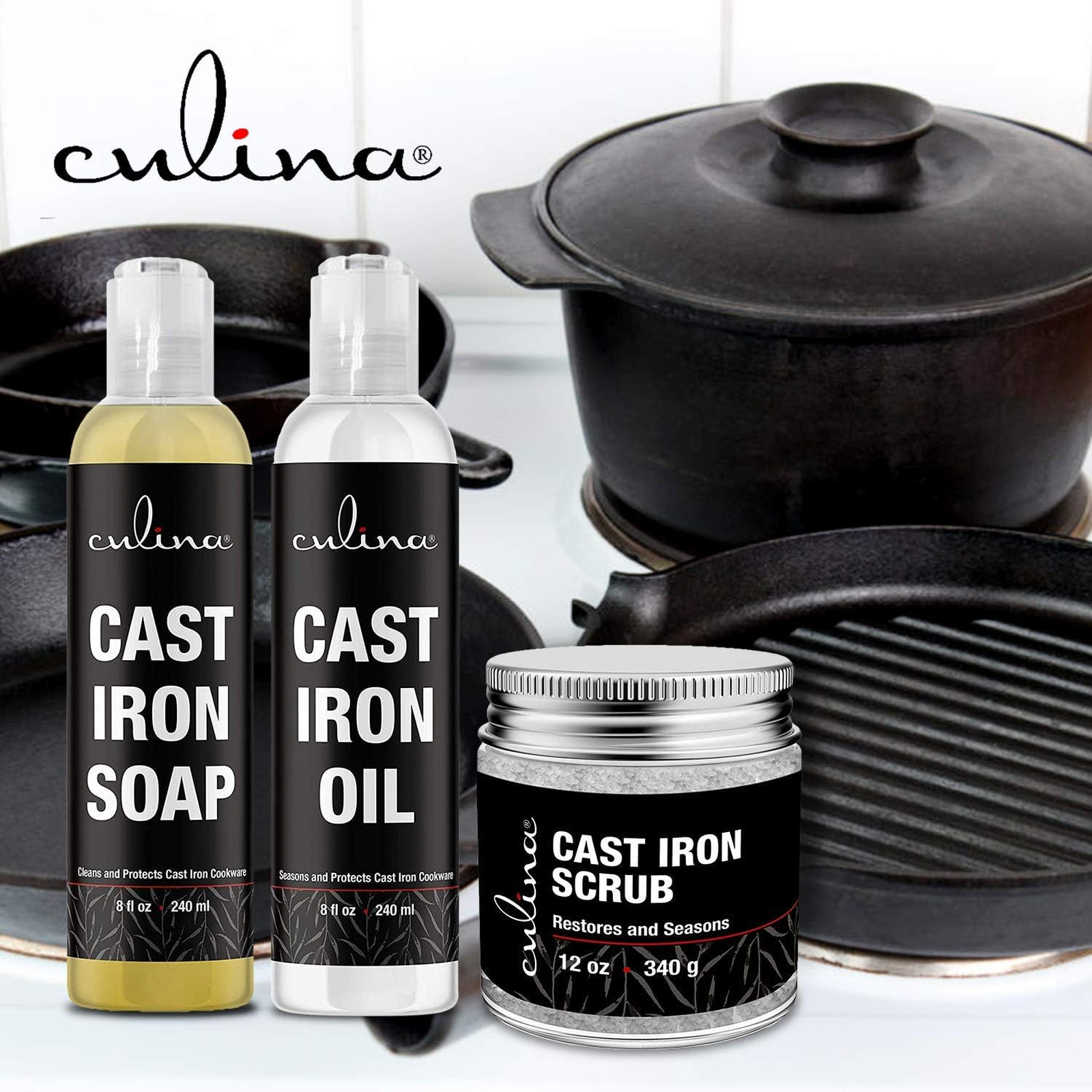Cast Iron Care Set Restoring Scrub Soap Oil for Skillets Pans Grills Cookware