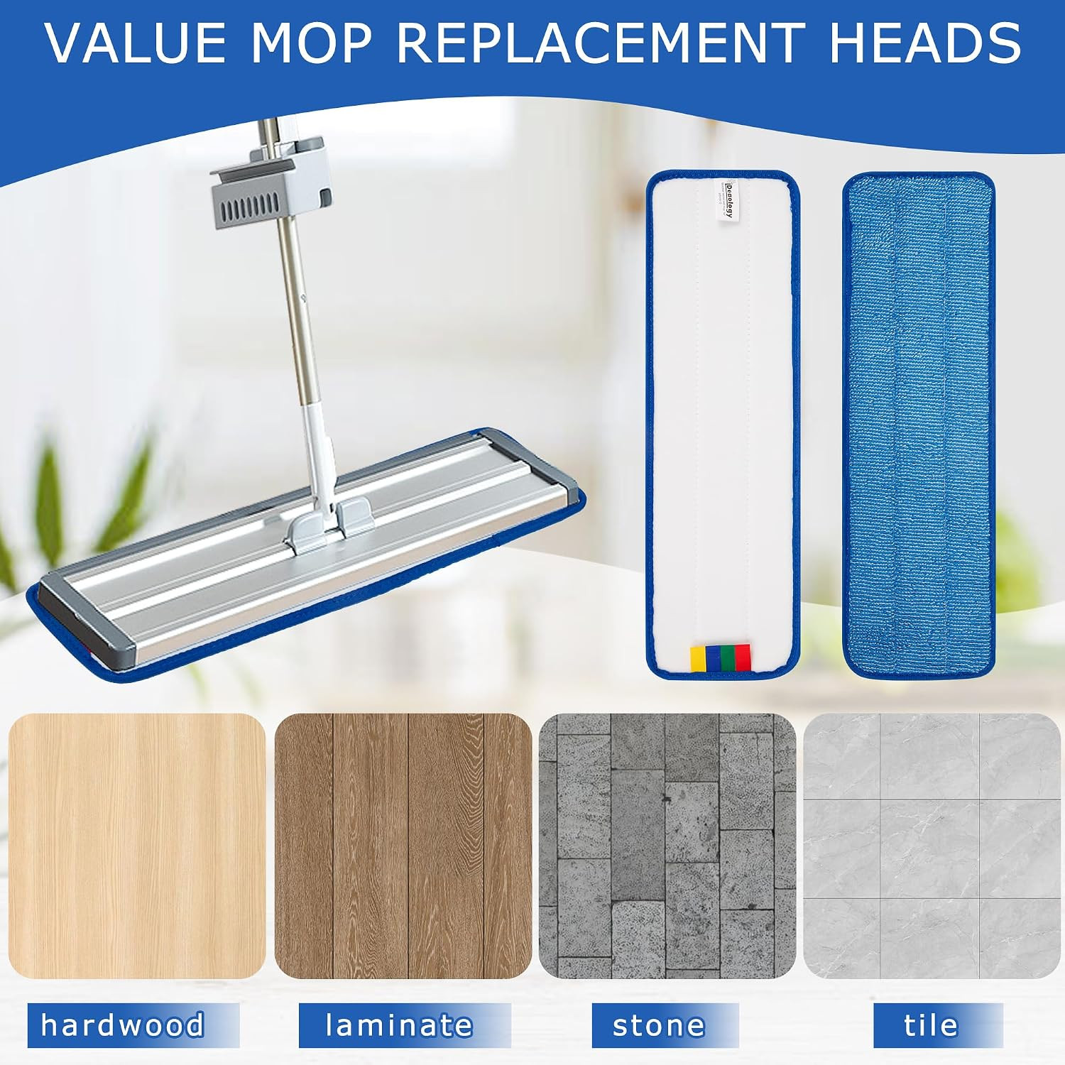 12 Pack Replacement Microfiber Pad – Thick – Universal Commercial 17-18 Inch Mop