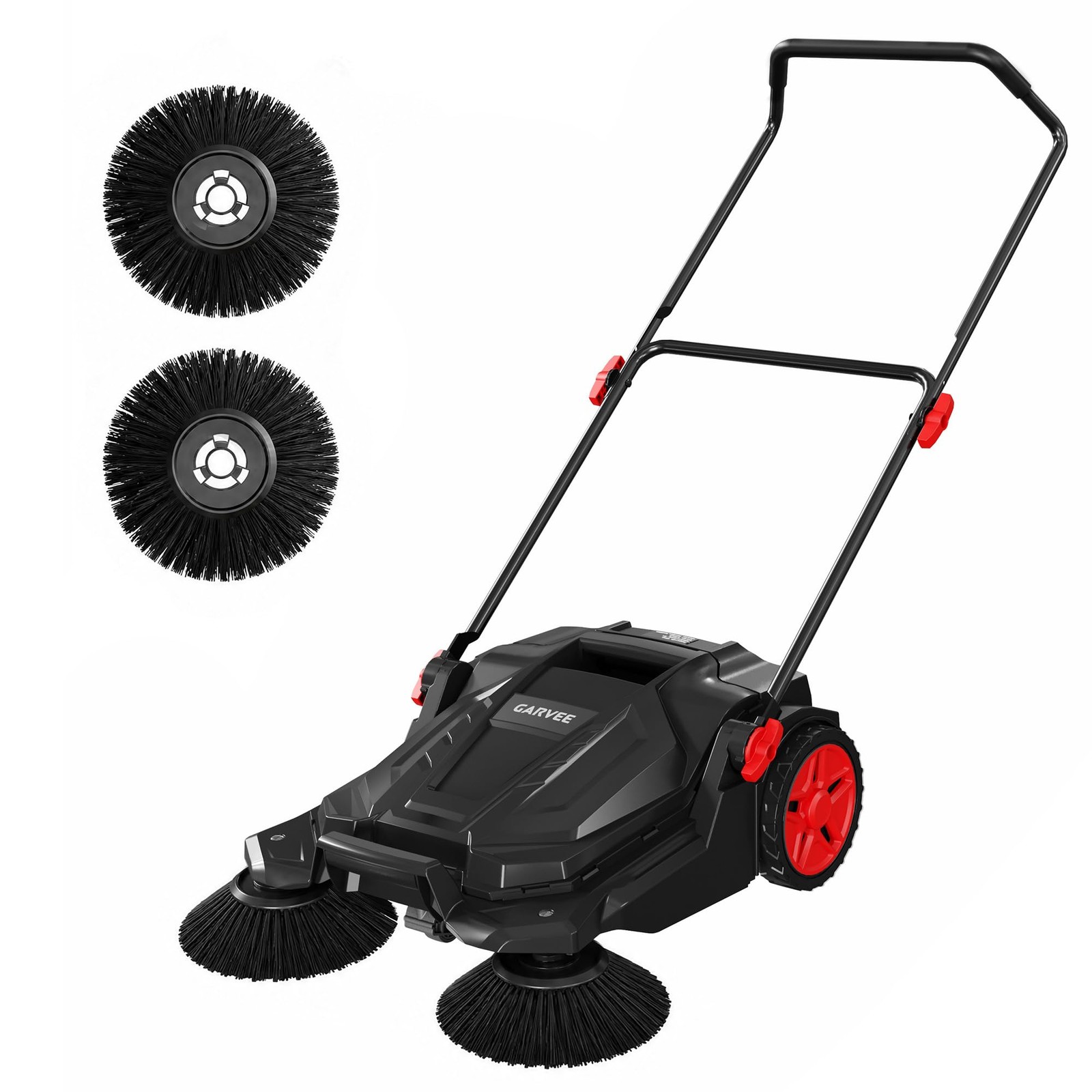 New Floor Sweeper Walk Behind Hand Push 25.6 Inch Width 5 Gal Waste Container