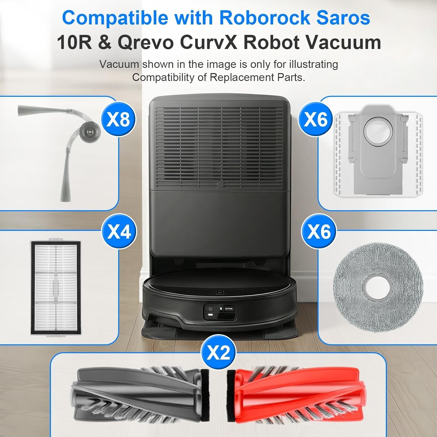 Replacement Parts Kit for Roborock 10R & Qrevo CurvX Vacuum
