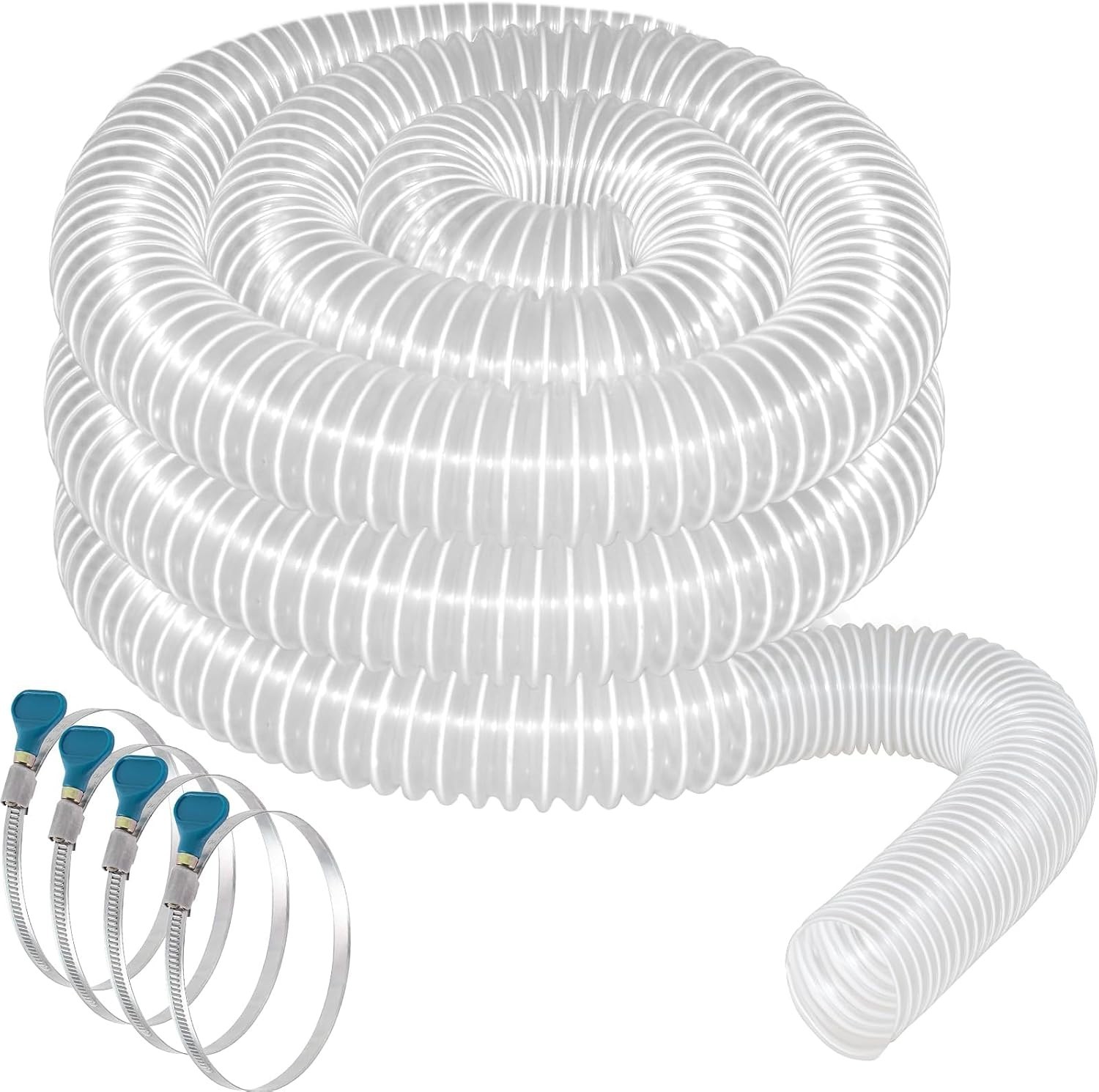 Puncture Resistant 20′ PVC Dust Collector Hose with Clear View & 4 Easy Clamps