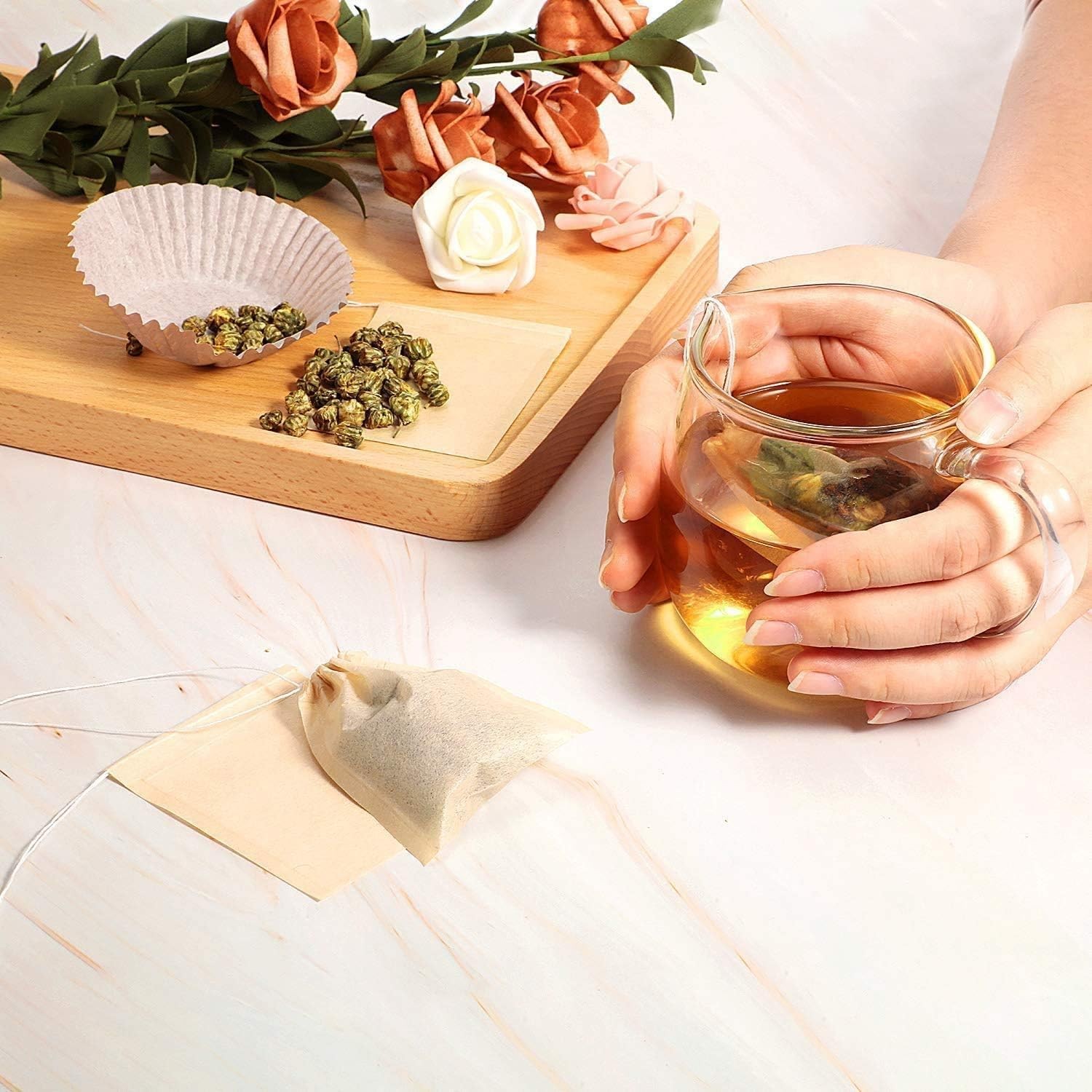 100Pcs Disposable Tea Bags for 3.54″ x 2.75″ 100pcs Wood Pulp Paper, Brown