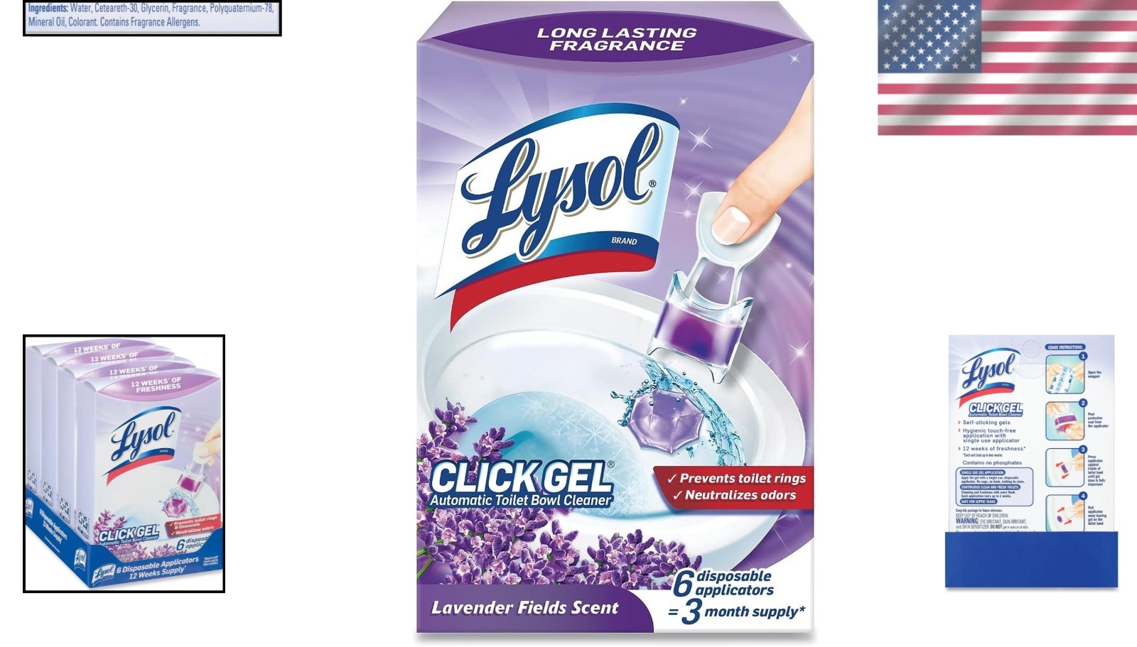 6 Count Pack of Click Gel Toilet Bowl Cleaner – Odor Neutralizing Lavender