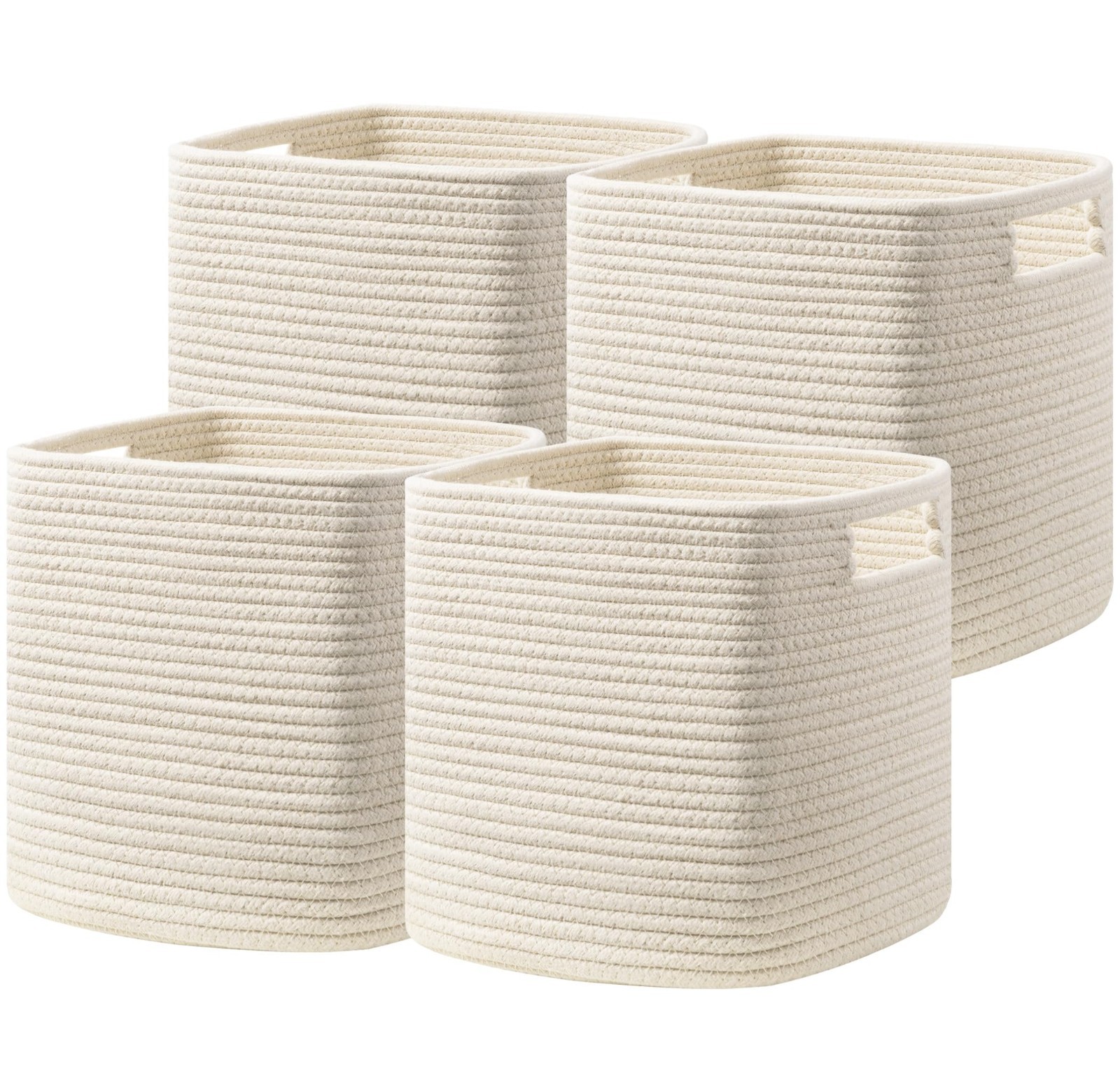 Set of 4 Woven Storage Cubes, 11×10.5×10.5 in, Cotton Rope Baskets for Organizin