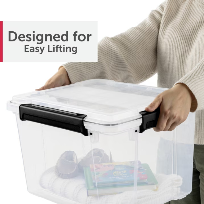 4 Pack Sterilite 34 Qt Gasket Storage Box Clear Plastic Bin w/ Lid Black