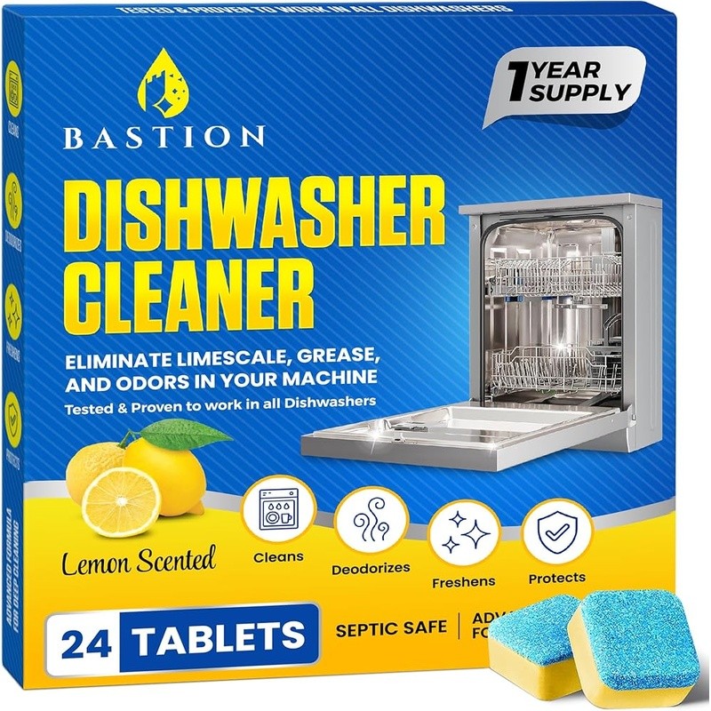Heavy Duty Dishwasher Cleaner Tablets 12 Month Supply Lemon Fresh Deep Cleaning