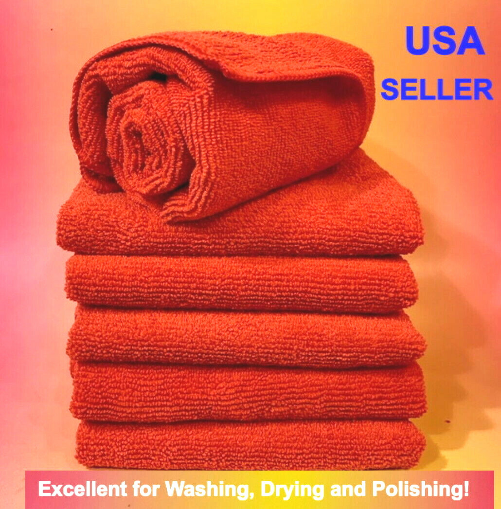 6 RED MICROFIBER CLEANING WASH CLOTH KITCHEN TOWEL RAG 16″x16″ CAR WINDOW BAR