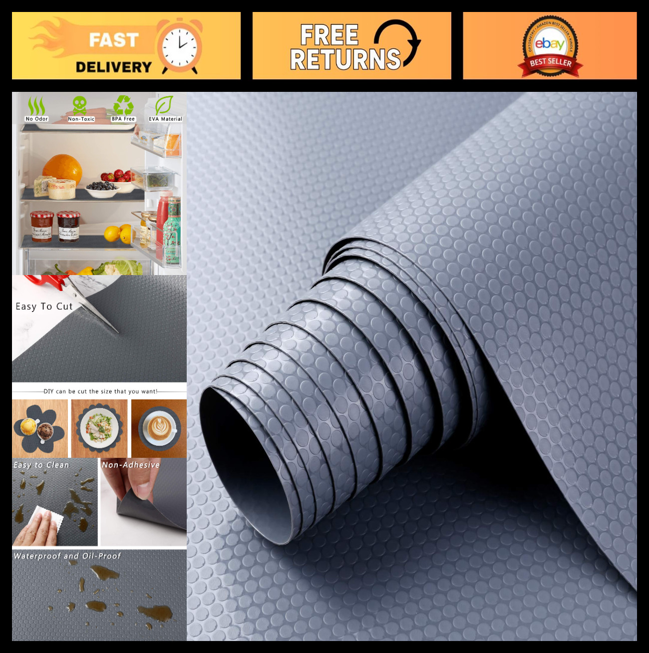 Non-Adhesive Shelf Liner Mats 17.5″W x 393.7″L – Waterproof Drawer Organizer Pad