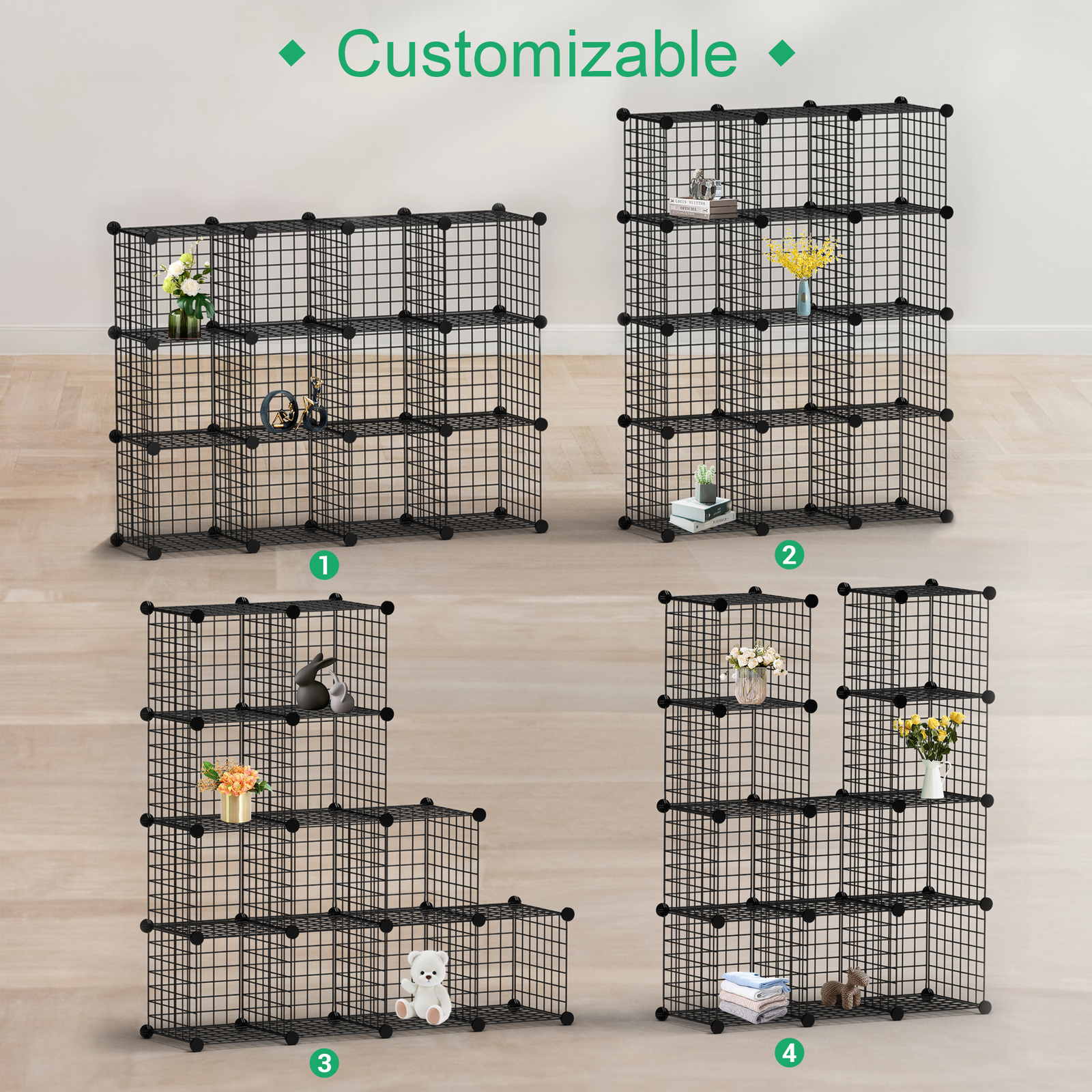 12-Cube Wire Cube Storage Organizer Shelving Wire Shelves Rack Modular Bookshelf