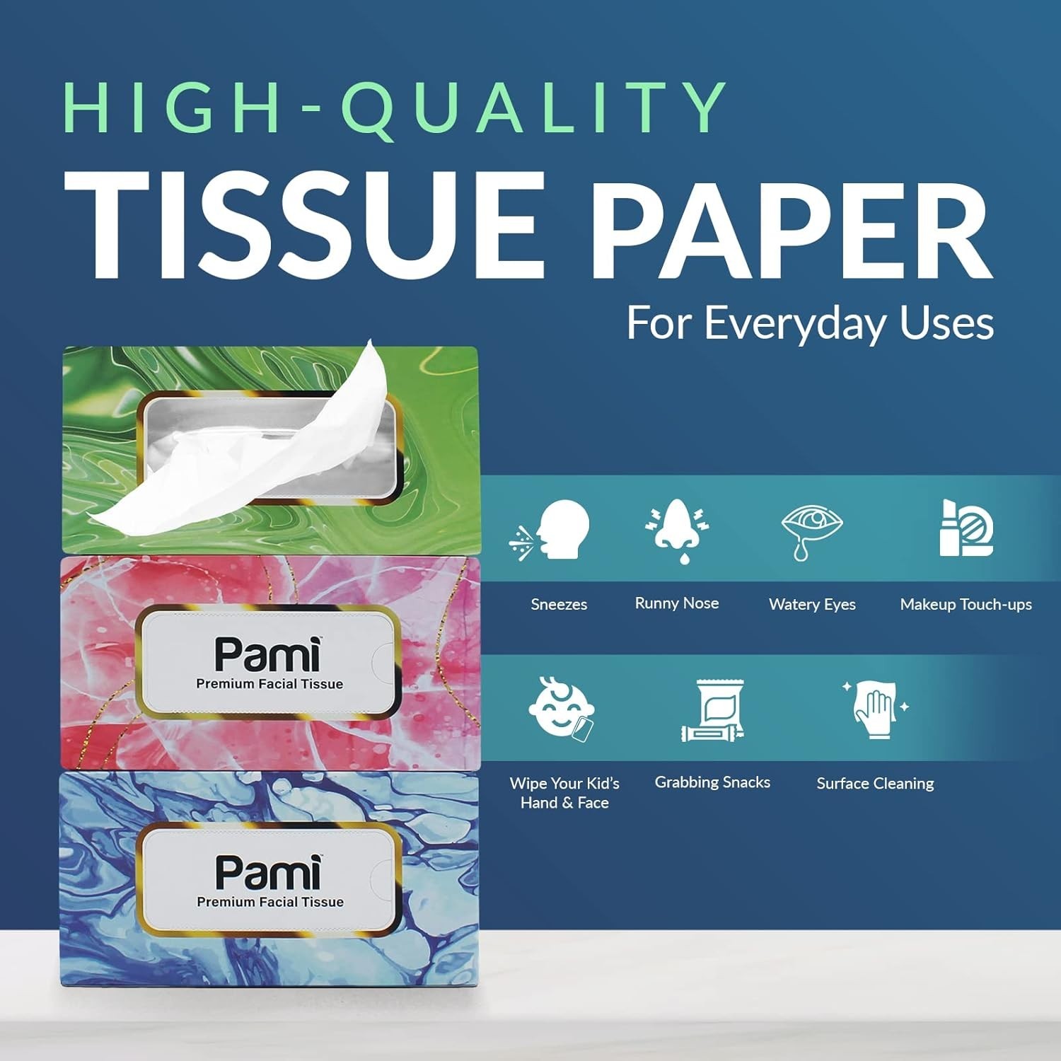 PAMI Premium Facial Tissues 30 Boxes Soft 2-Ply 3000 Count Bulk for Home Office