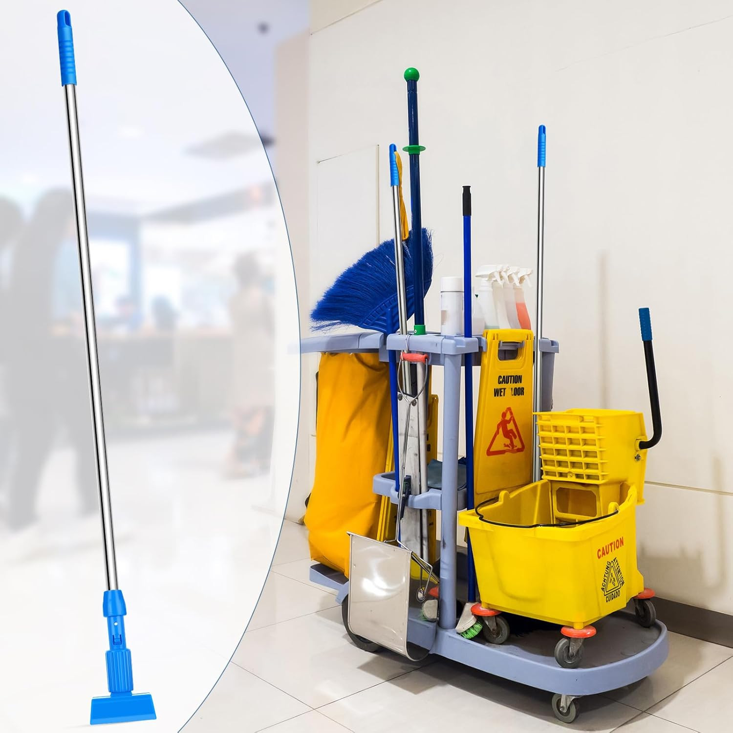 14 Pack Heavy Duty Adjustable Mop Handles for Industrial & Household Cleaning