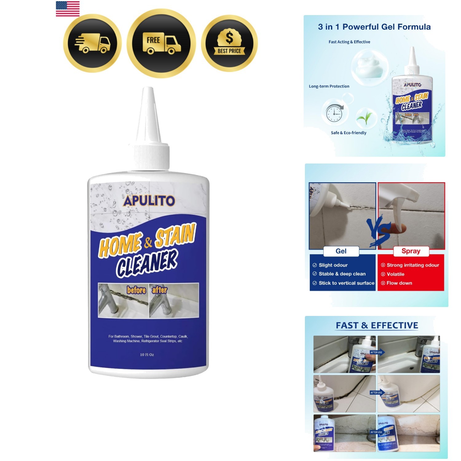 Household Cleaner Gel for Bathroom Shower Kitchen Tile Grout Sinks Countertops