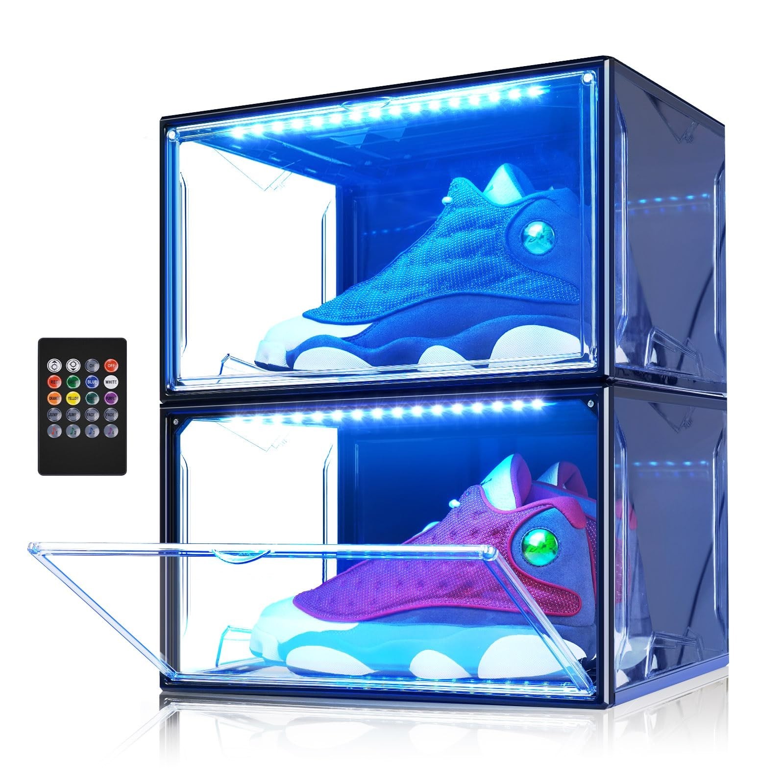 LED Smart Shoe Display Boxes, Stackable Storage Organizers, Clear Case for Sneak