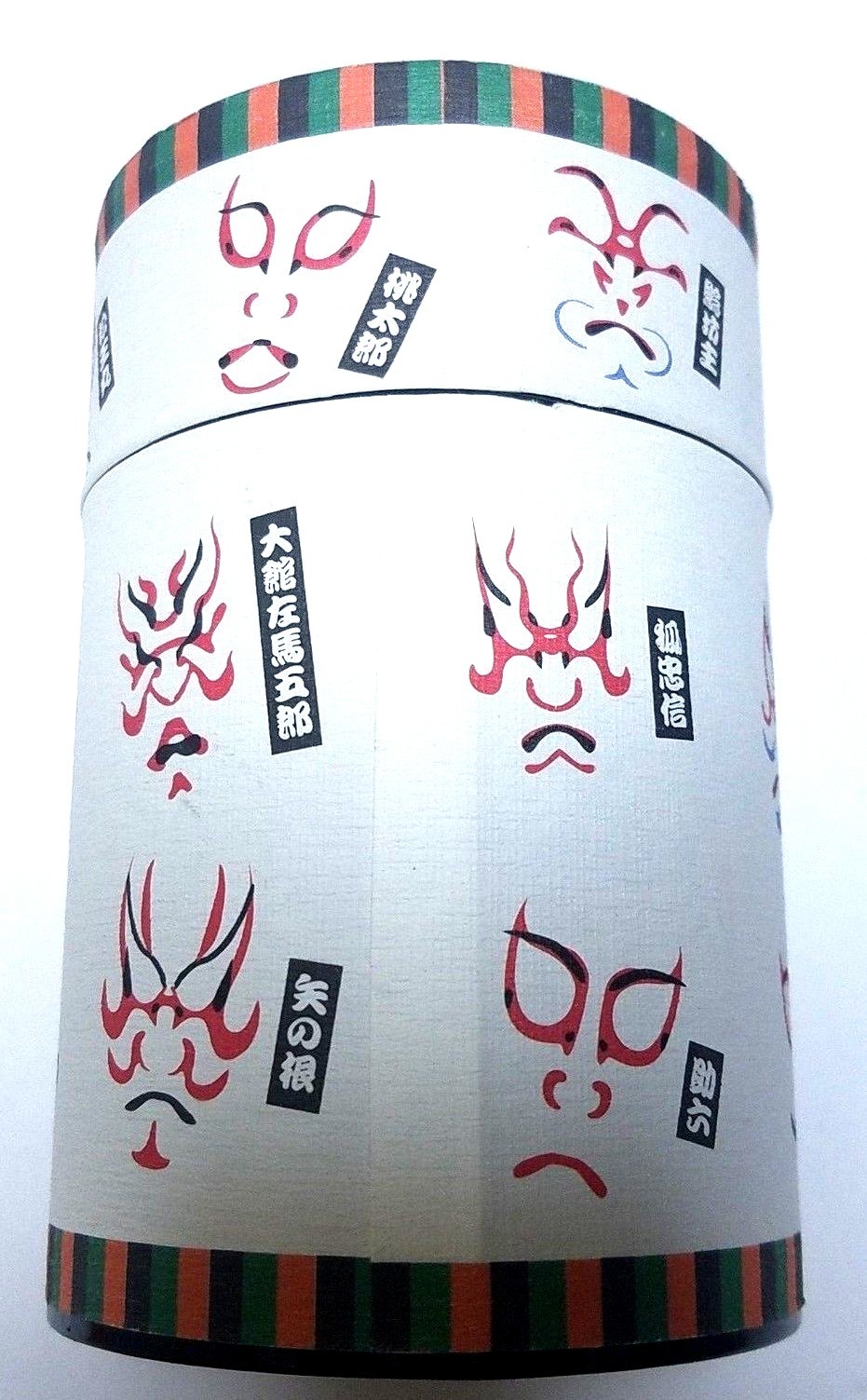Japan Cylindrical Tea Can Kabuki Shading Kumadori Empty Diameter 6.5cm X H10.5cm