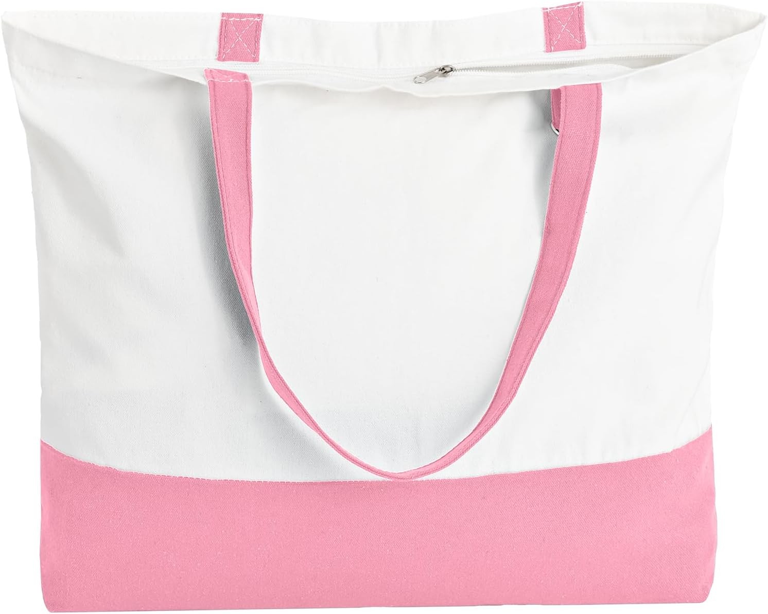 1 Pack Canvas Tote Bag with Zipper, Large Reusable Grocery Tote, Pink | Blank ba