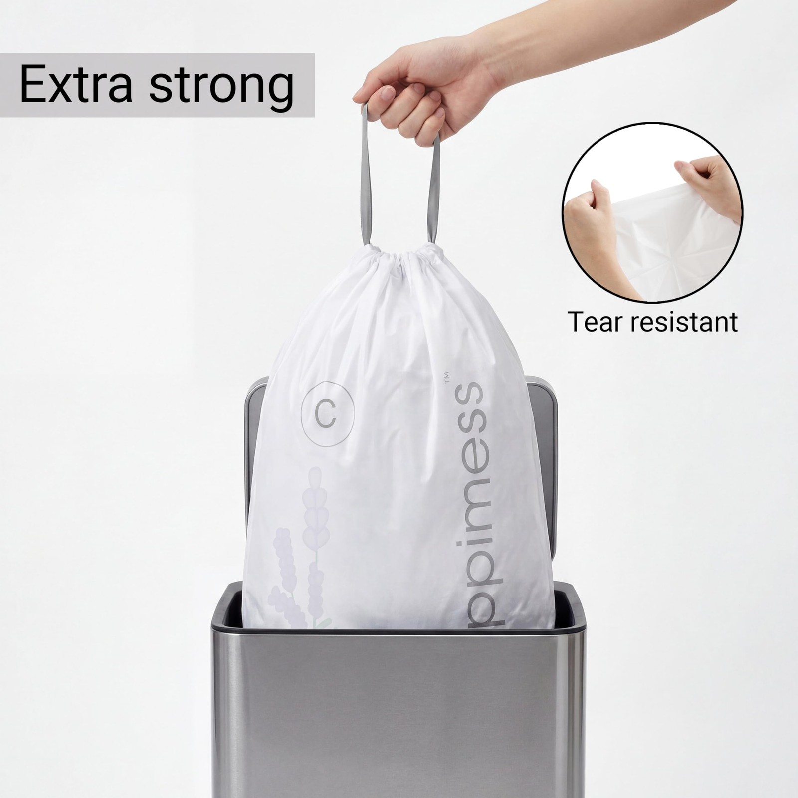 13.2 Gallon (50L) Drawstring Trash Bags, Lavender Scent, White, Heavy Duty MD…