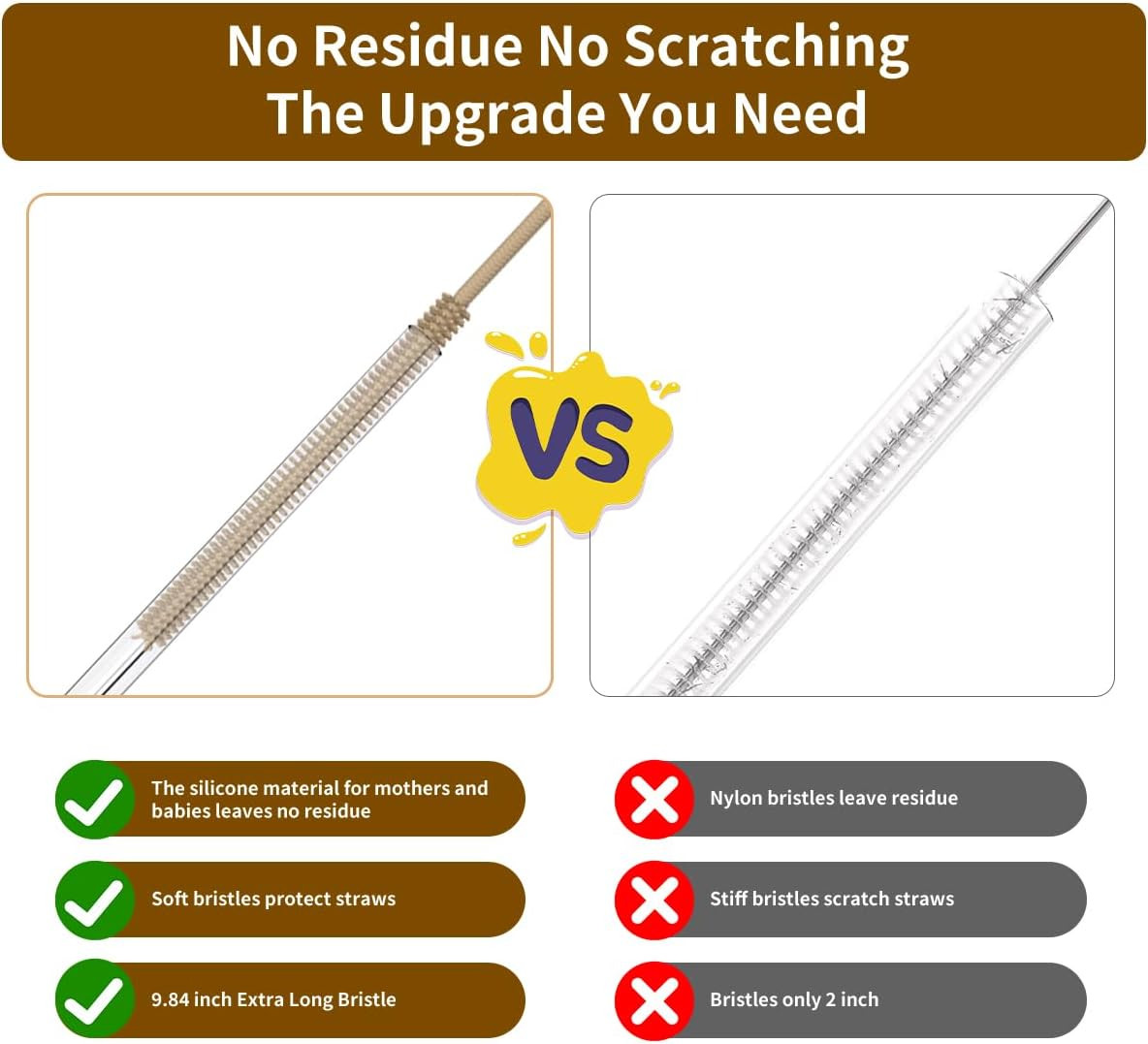 2Pcs Silicone Straw Cleaner Brush, 9.84In Reusable Straw Cleaner with Bendable S