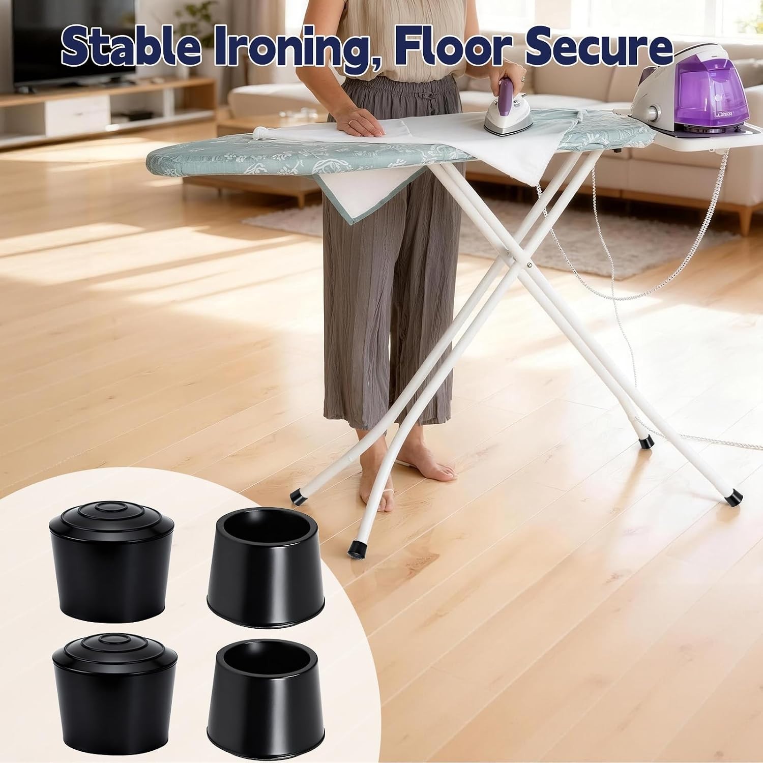 4 Pack Black Rubber Ironing Board Feet Caps – No-Slip, Easy Installation