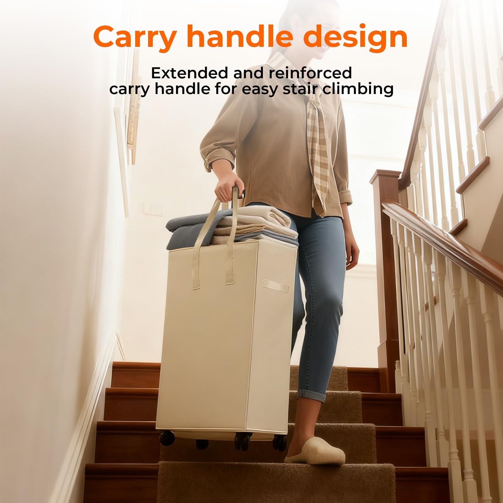 85L Rolling Laundry Hamper Lid Wheels Foldable Dirty Clothes Organizer Beige