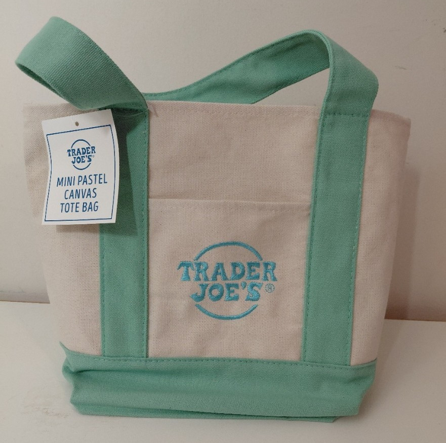 Trader Joe’s 2026 Mint Green Canvas Tote Bag 10x10x6 Double Handles NEW w/Tags