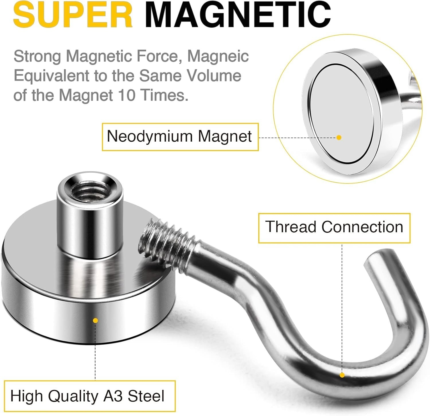 Durable Stainless Steel Magnetic Hooks – 10 Pack 30lbs for Cabinets & Classrooms