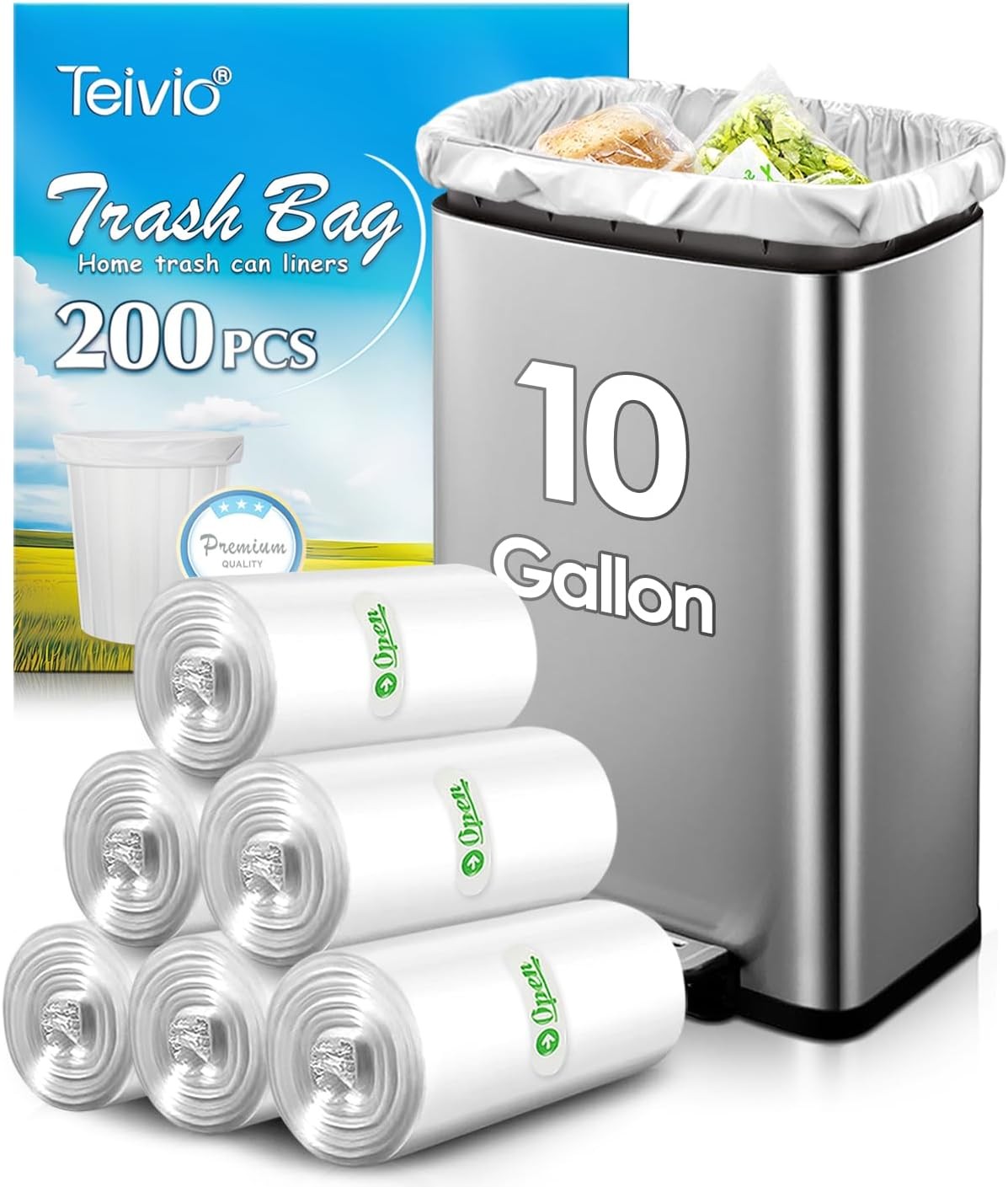 10 Gallon 200 Counts Medium Trash Bags Tall Kitchen Garbage Bags by 9 Gallon 10