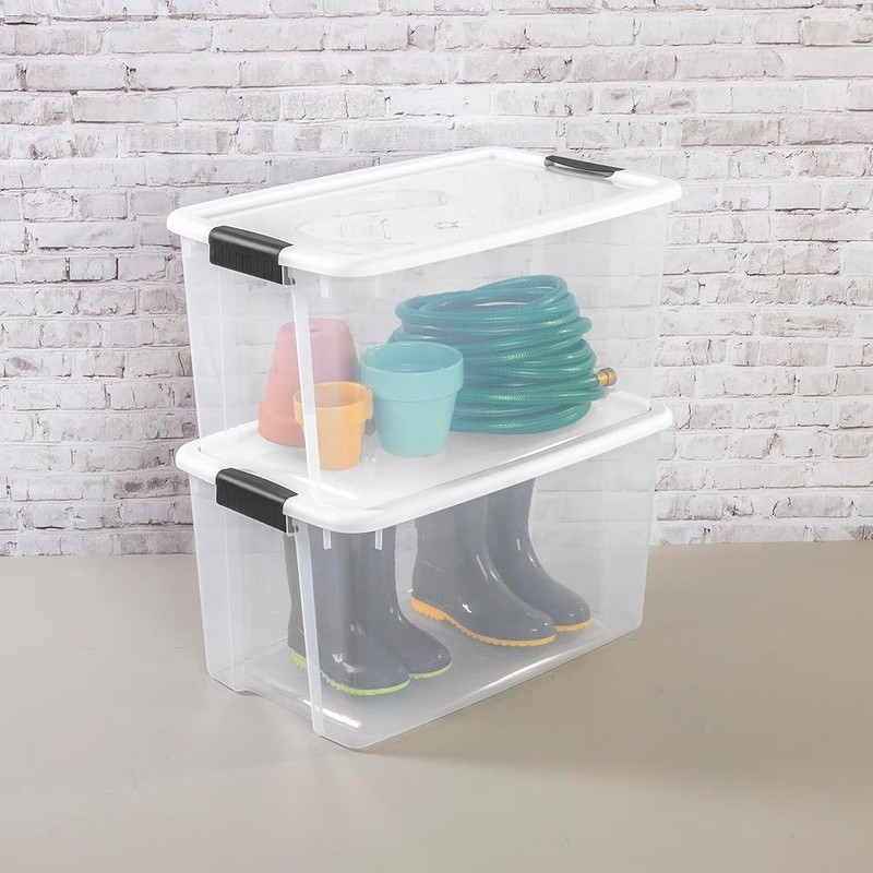 Stackable Clear Storage Boxes W/ Heavy Duty Latches 4-Pack Shatterproof New