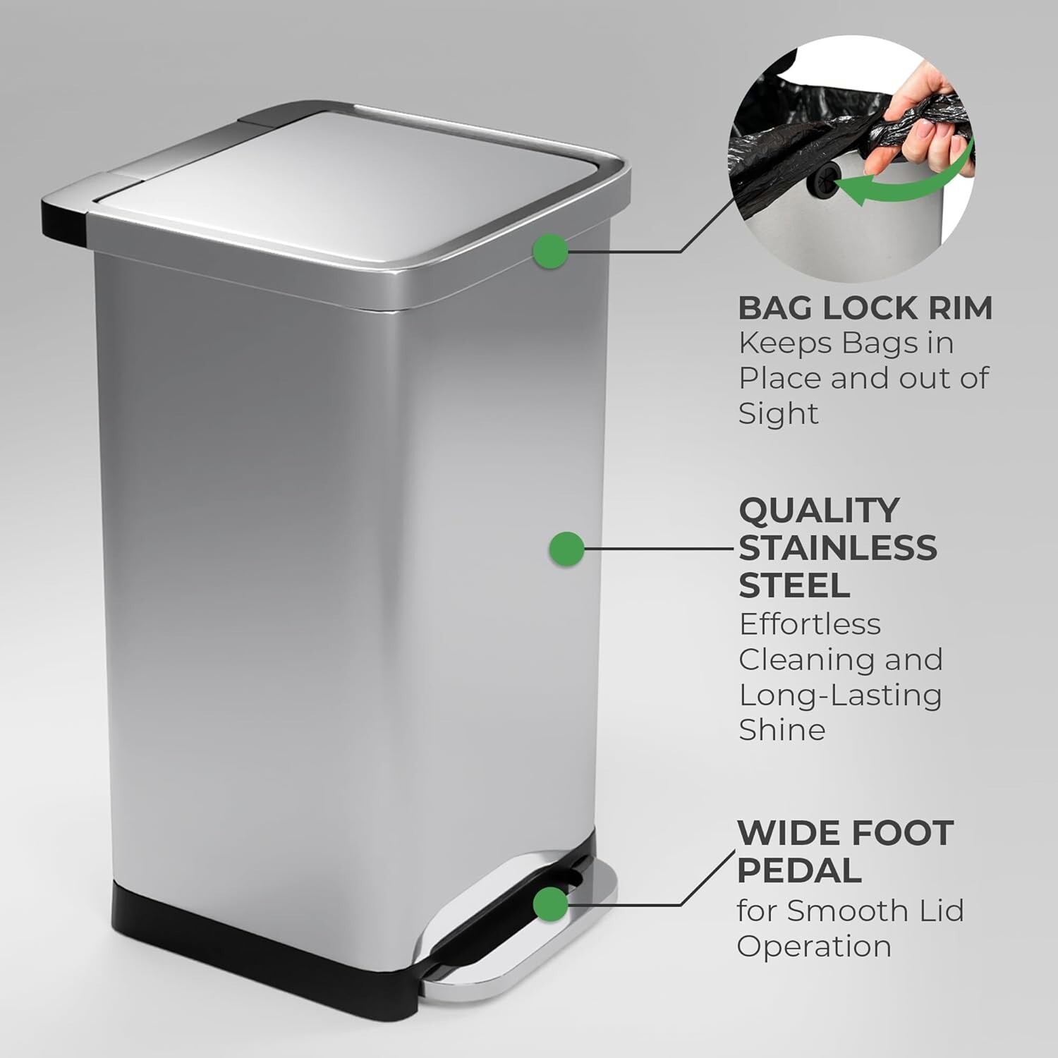 EconoHome 20 Gallon Stainless Steel Large Kitchen Trash Can with Foot Pedal