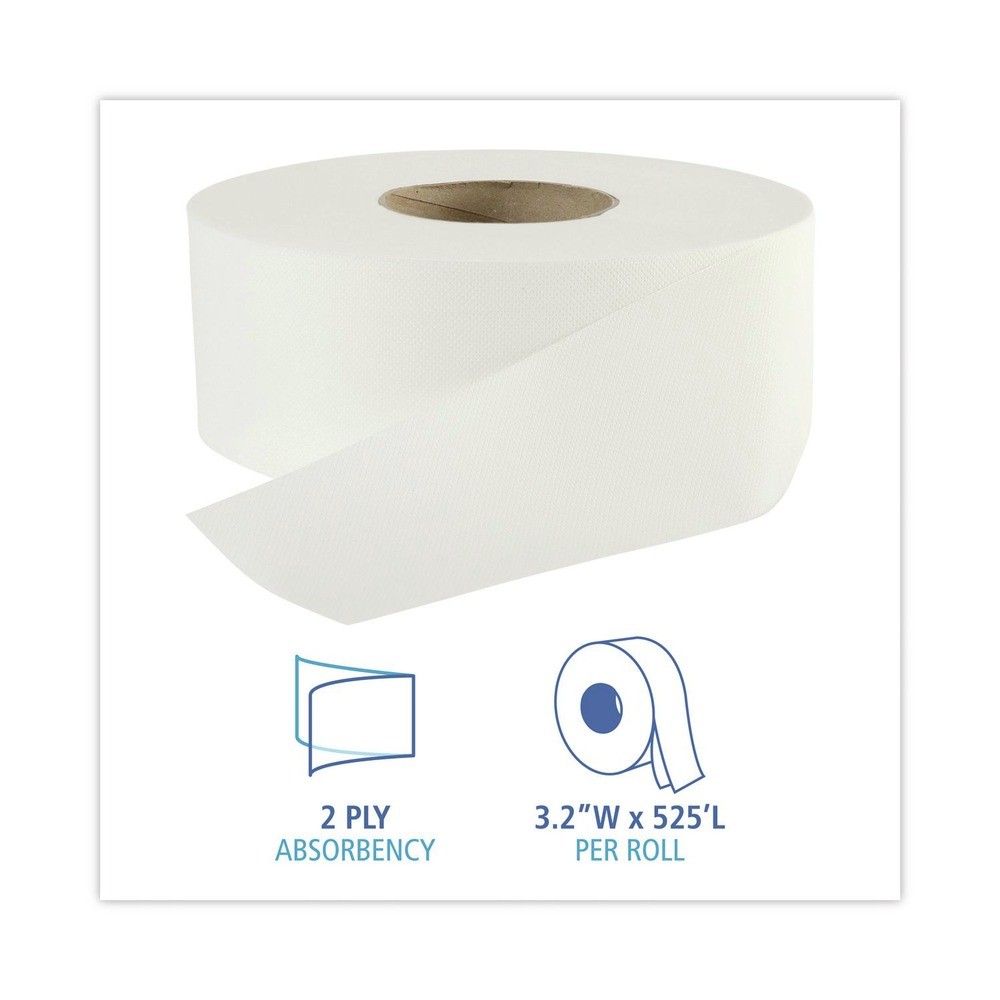 Boardwalk 410320 3.2″ x 525′ 2 Ply Septic Safe Bathroom Tissue – WHT (12/CT) New