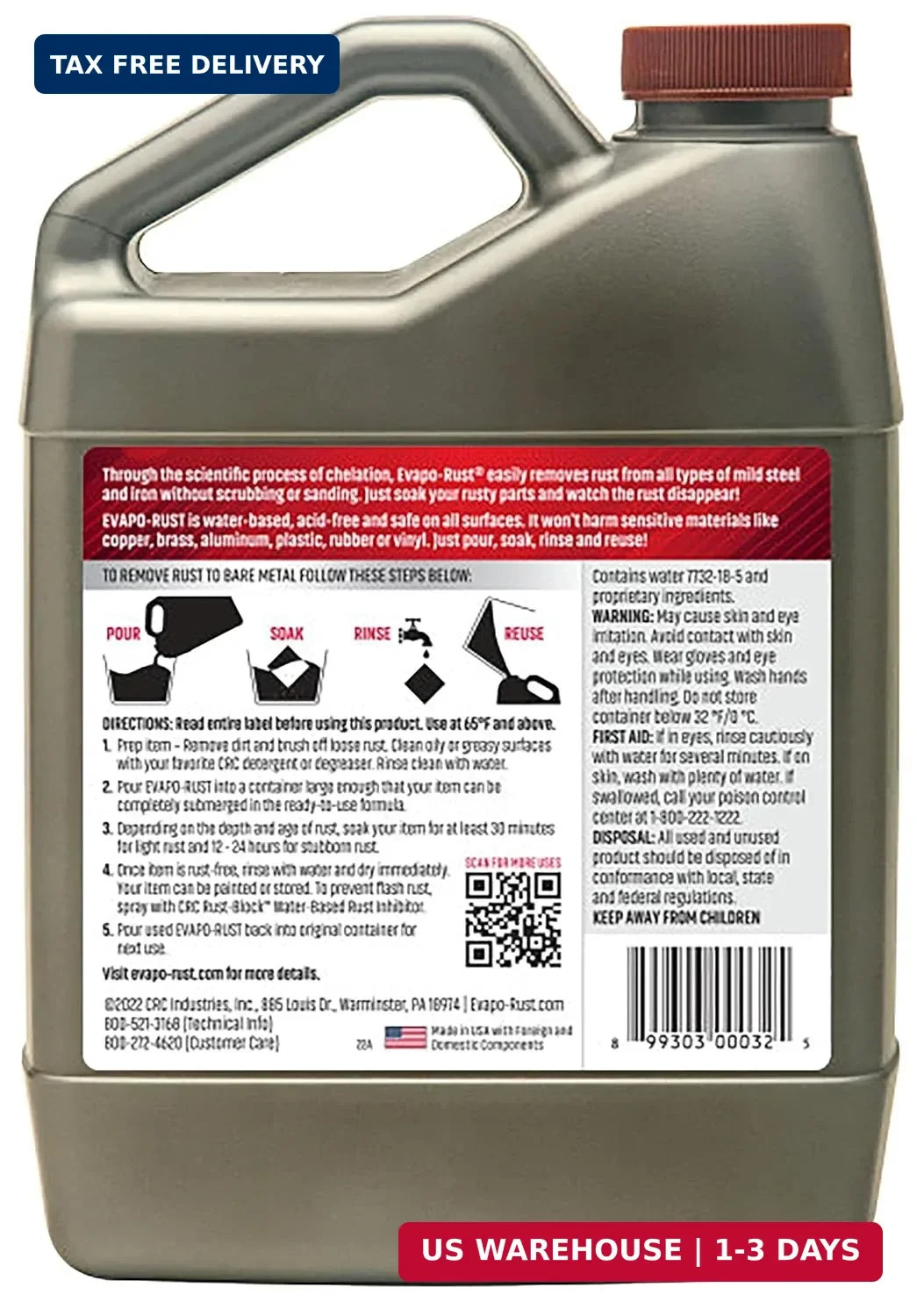 CRC Evapo-Rust, Heavy-Duty Rust Remover, Reusable, Acid-Free, Non-Corrosive, Wat
