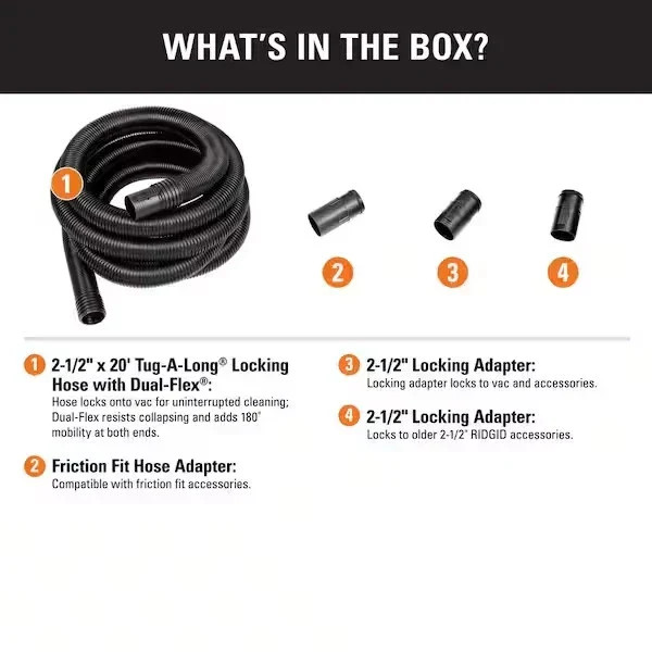 Vacuum Hose 2-1/2 in. x 20 ft. Dual-Flex Wet Dry Shop Vac Flexible Tug-a-long
