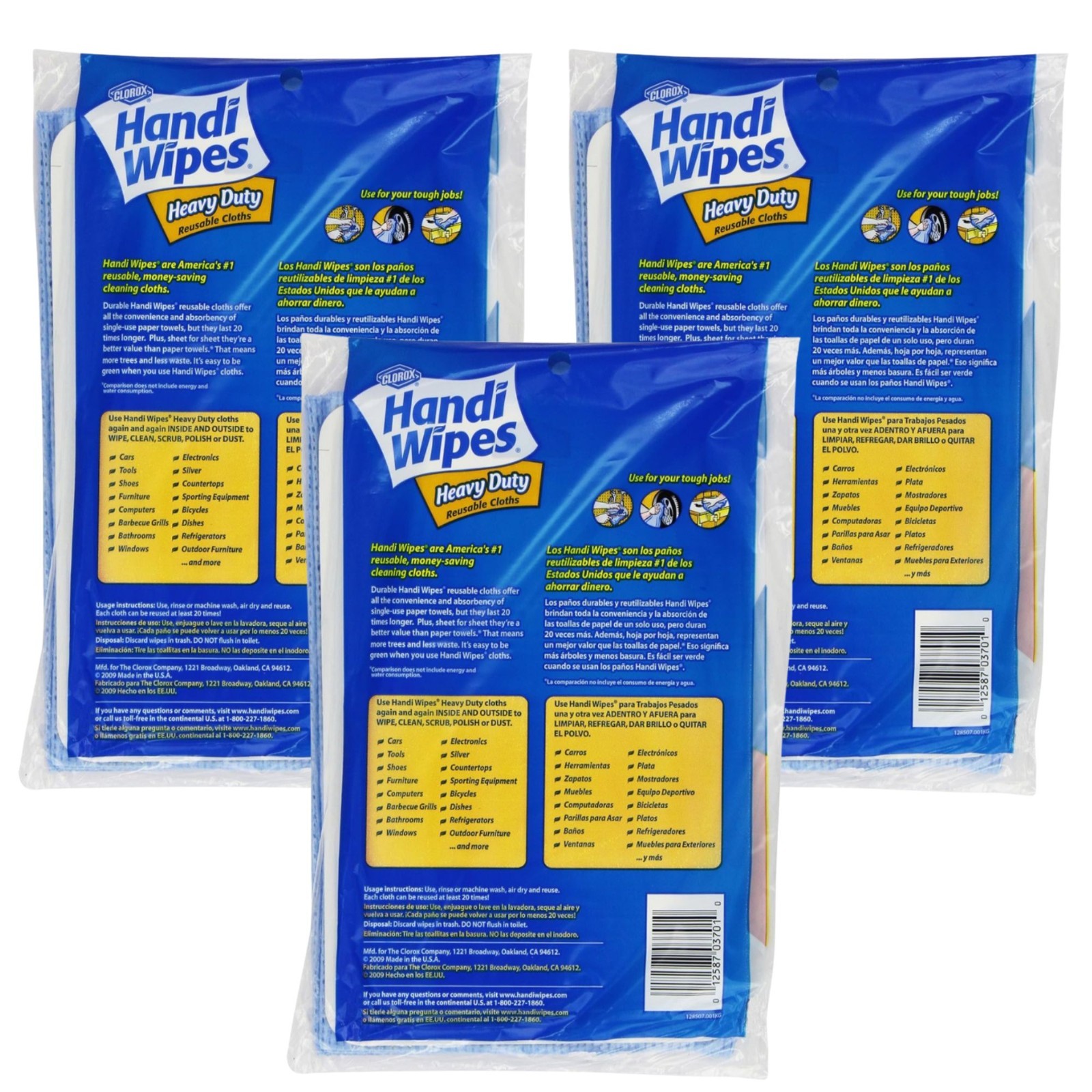 New 3 packs Clorox Handi Wipes Multi-Use handy Reusable Cloths, 9 Count