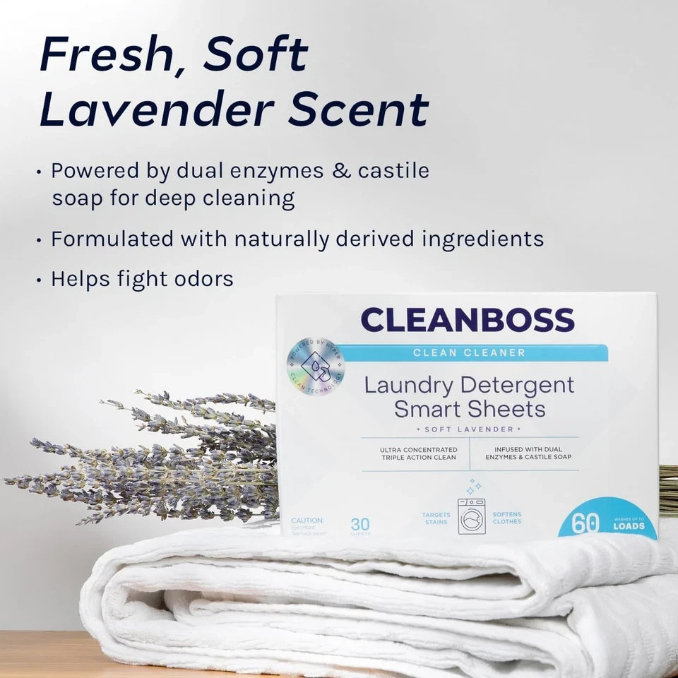 NIB 2~PACK CleanBoss Laundry Detergent Smart Sheets – 60 Sheets (120 loads) NEW!