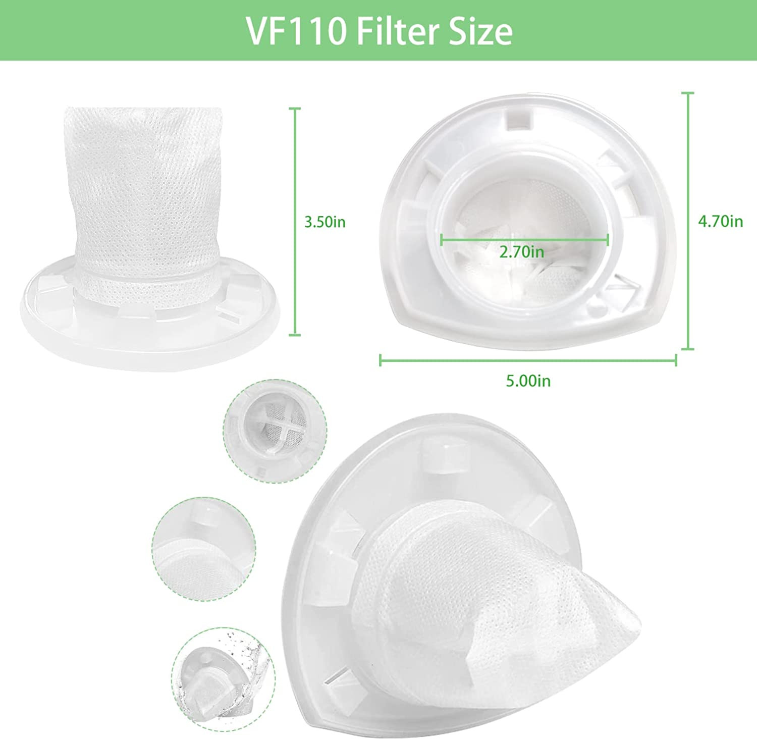 4 Pack Replace Filter for Black Decker VF110 CHV1410L CHV9610, CHV1210, CHV1410