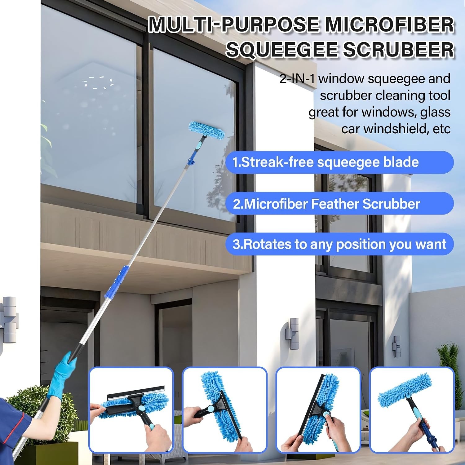 20 FT Exterior House Cleaning Brush Set with 5-12 Foot Telescoping Extension Pol