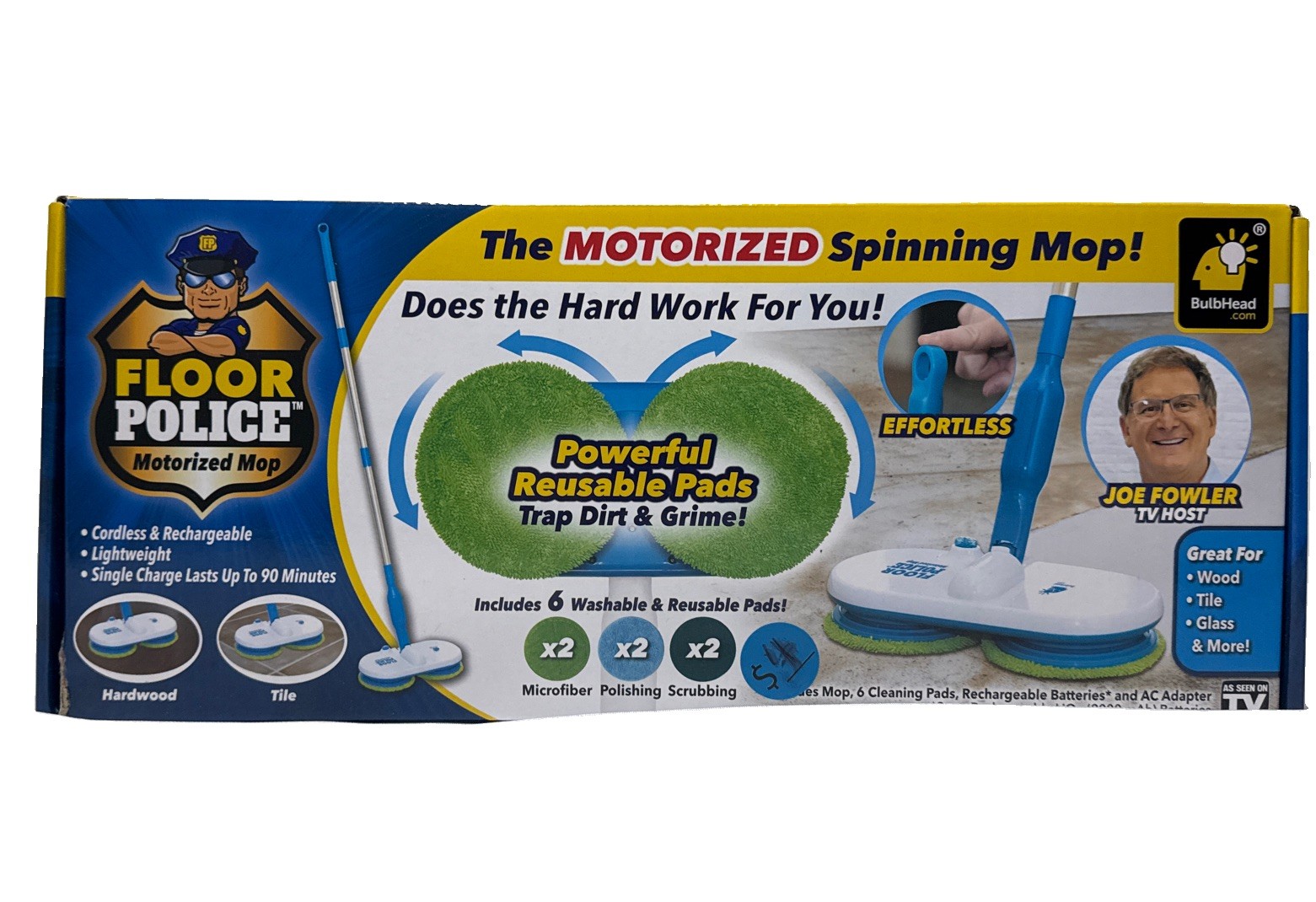 Floor Police Cordless Motorized Spin Mop by BulbHead As Seen on TV New in box