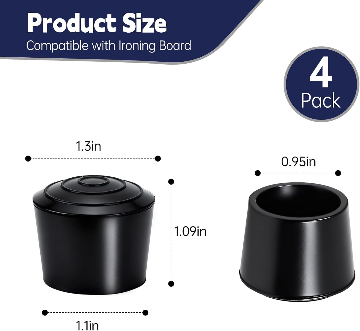 4 Pack Black Rubber Ironing Board Feet Caps – No-Slip, Easy Installation