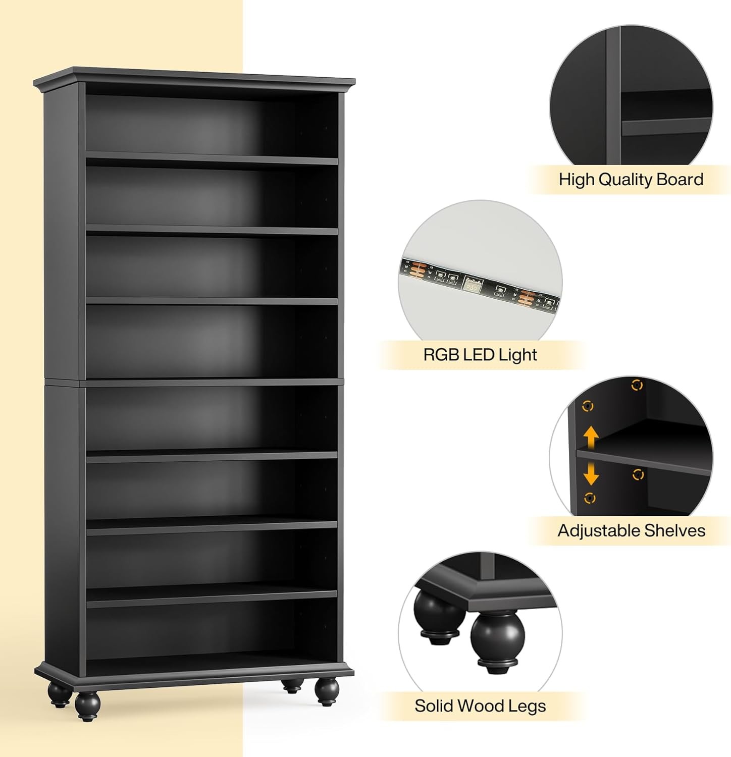 Narrow Tall Shoe Cabinet with LED Lighting, 9-Tier Freestanding Shoes Storage